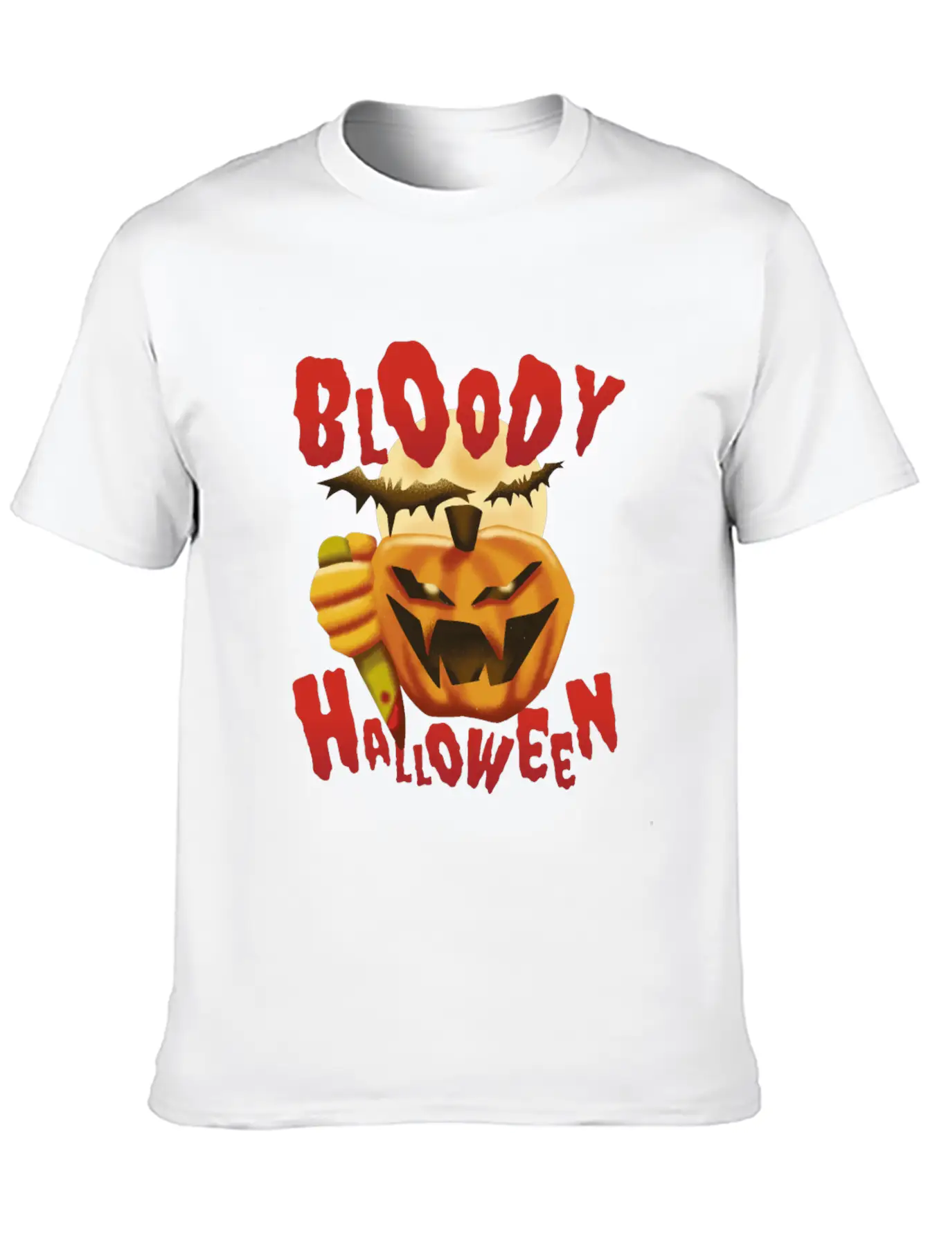Bloody Halloween Pumpkin With Knife Unisex Casual T-Shirt – Clean Design For Daily Comfort