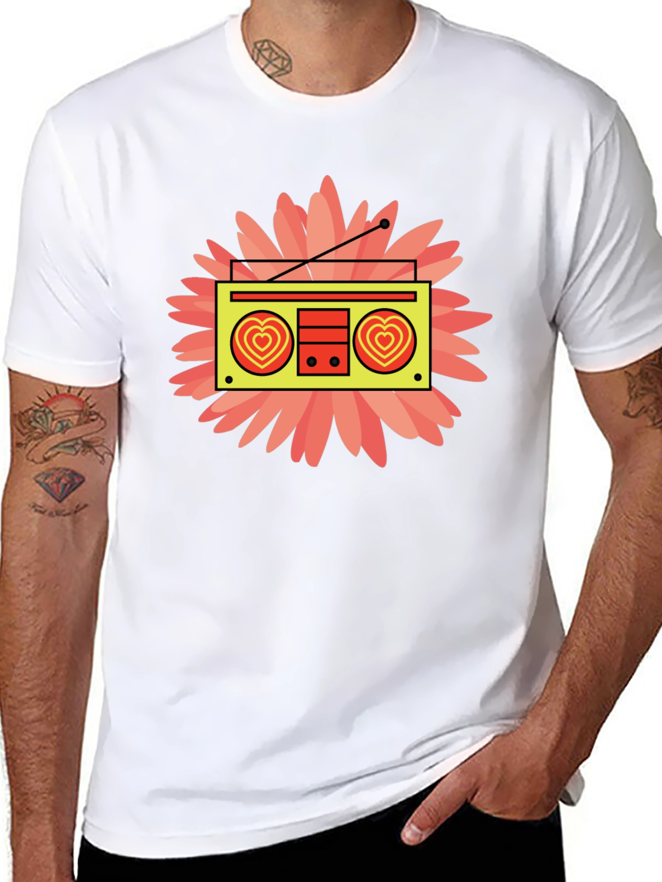 Retro Radio Heart Graphic Black T-Shirt