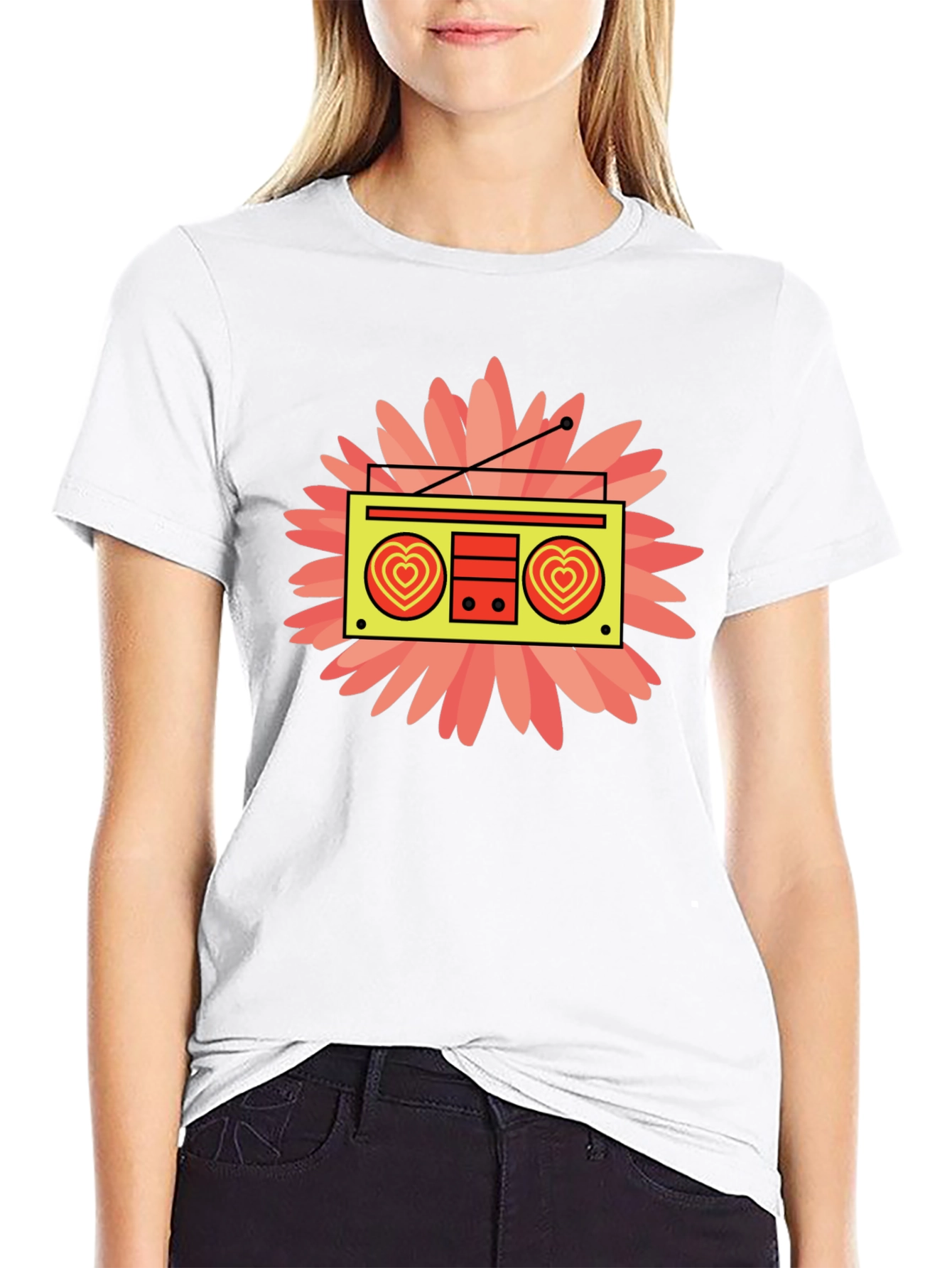 Retro Radio Heart Graphic Black T-Shirt