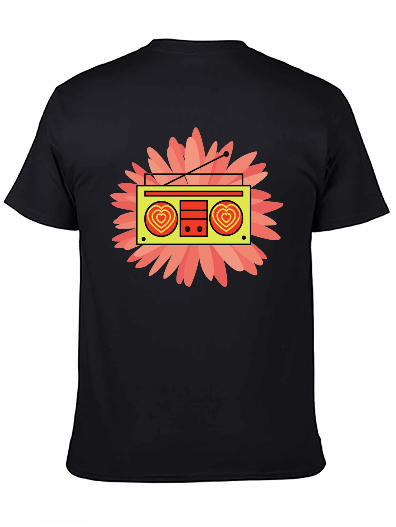 Retro Radio Heart Graphic Black T-Shirt