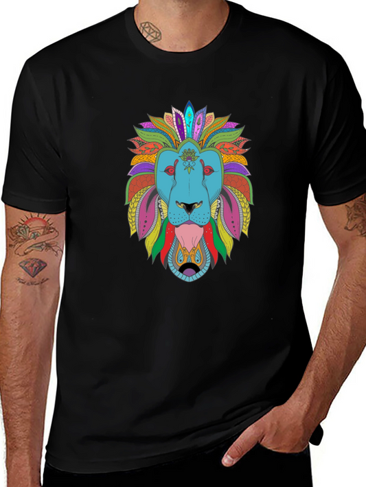Colorful Lion Graphic Tee - Mens Black T-Shirt