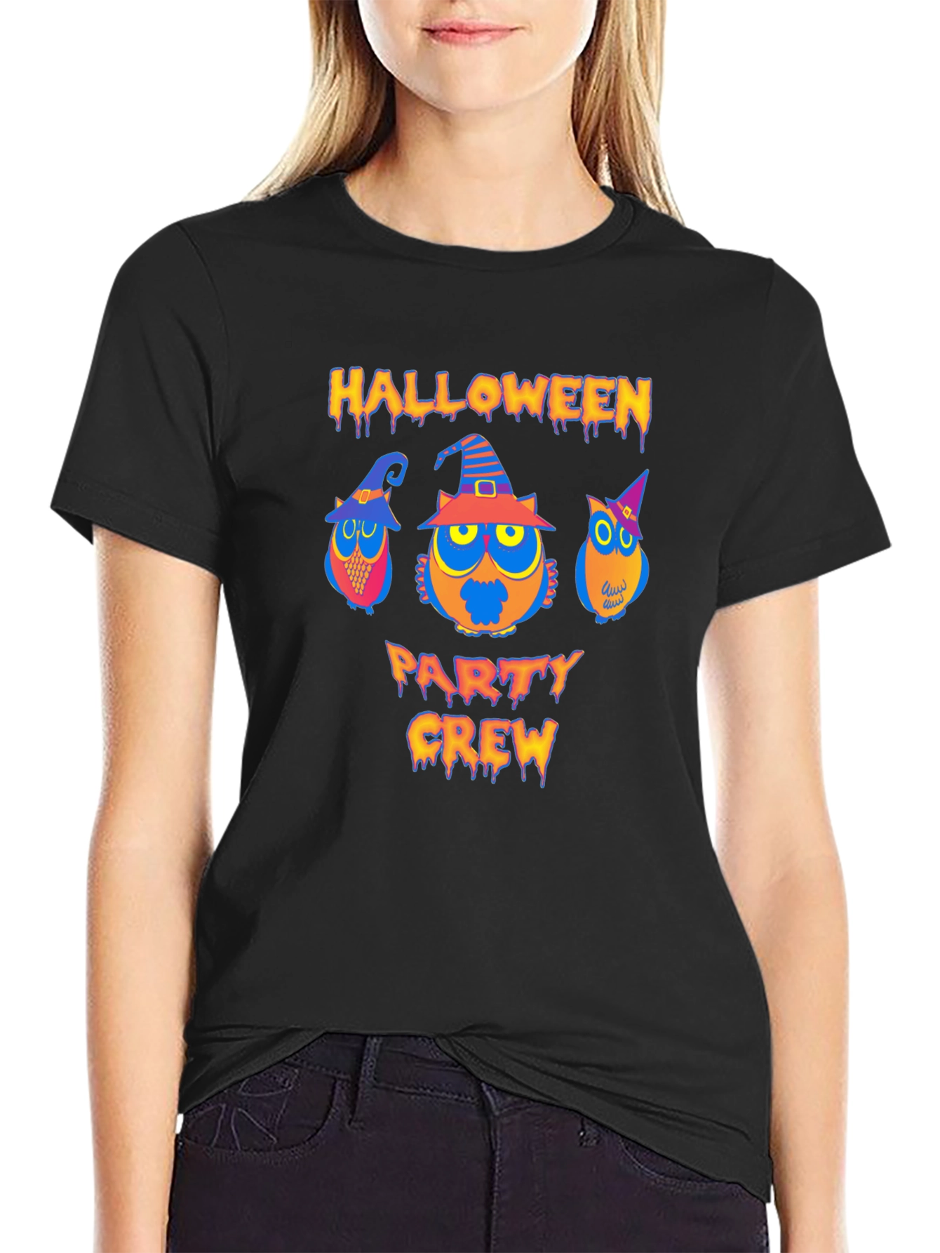 Halloween Party Crew Owl Graphic T-Shirt