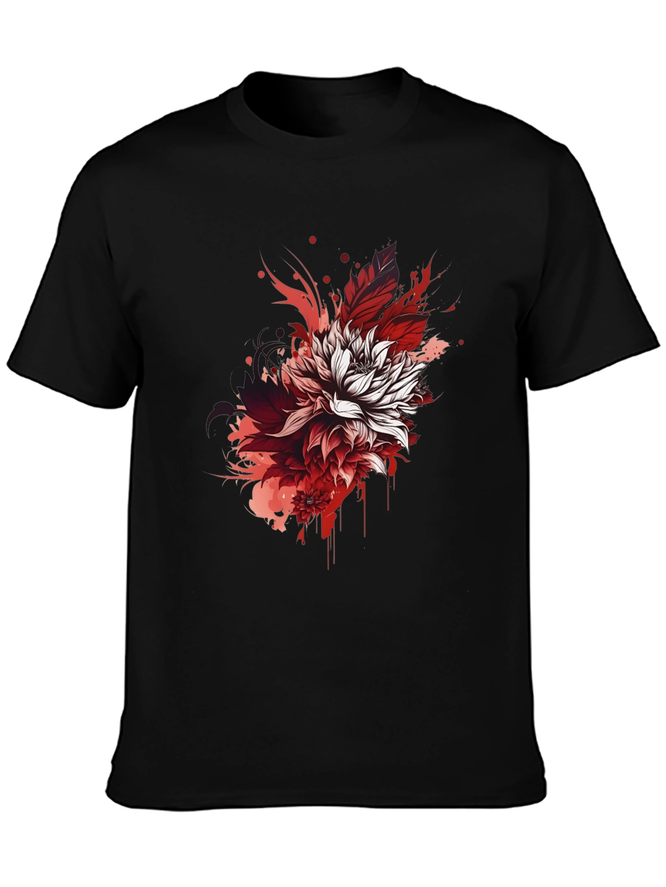 Floral Ink Splatter Graphic Tee - Black