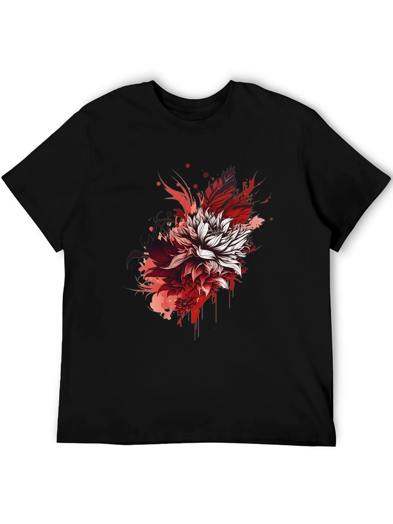 Floral Ink Splatter Graphic Tee - Black