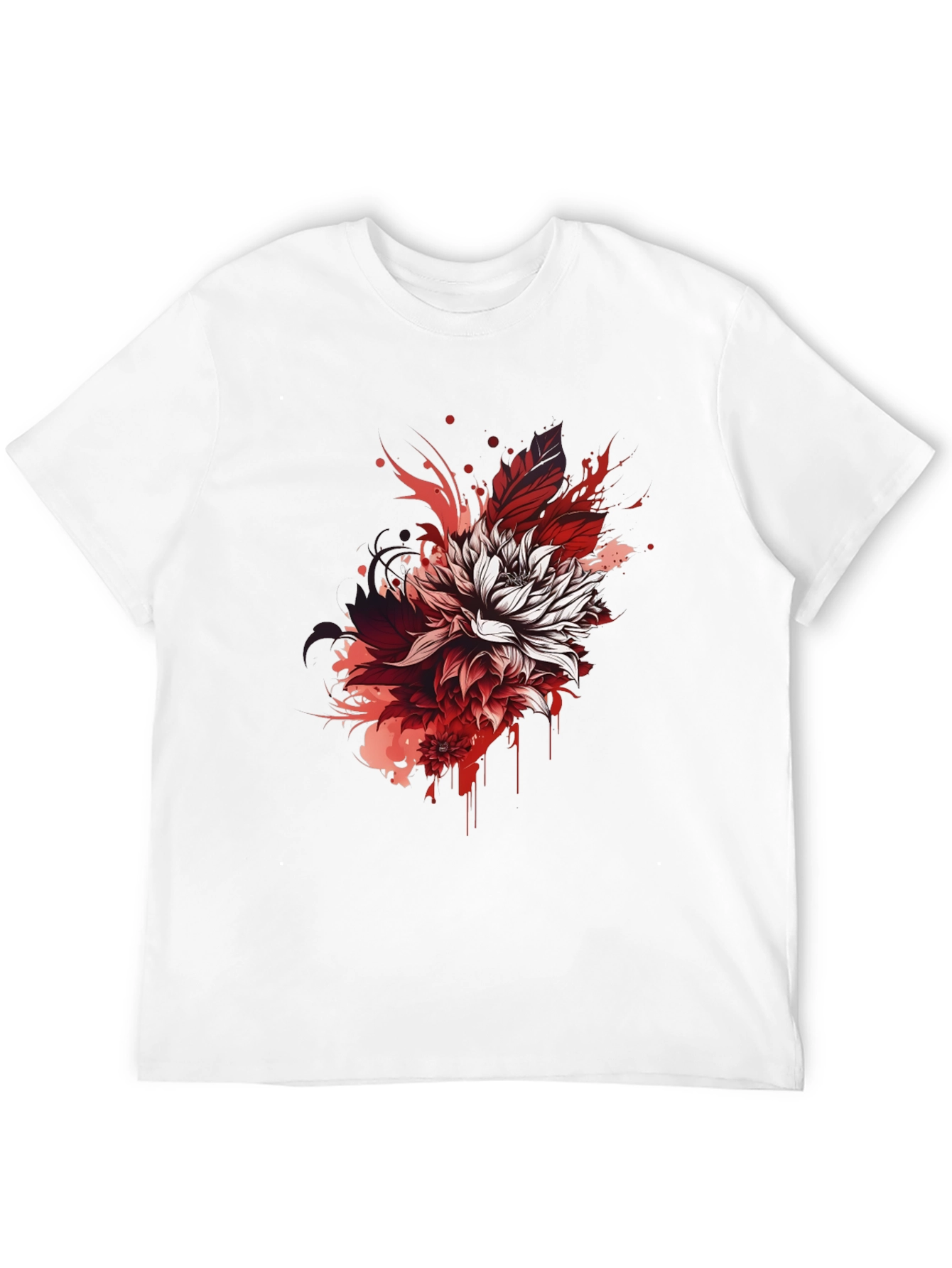 Floral Ink Splatter Graphic Tee - Black