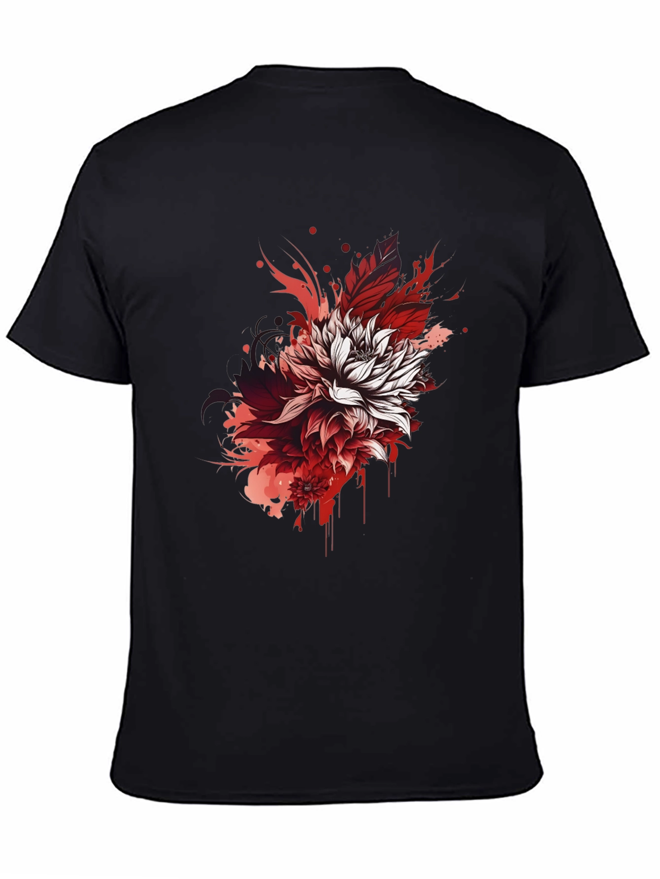 Floral Ink Splatter Graphic Tee - Black