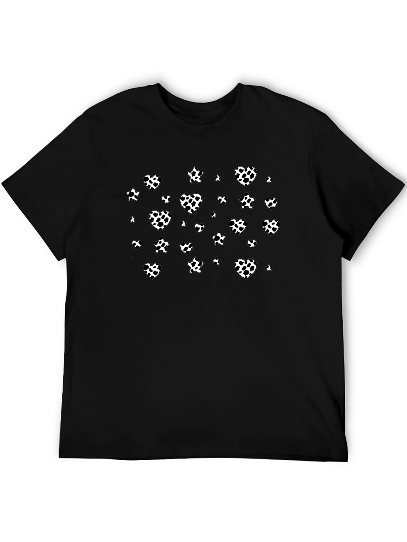Black T-Shirt with White Heart Pattern
