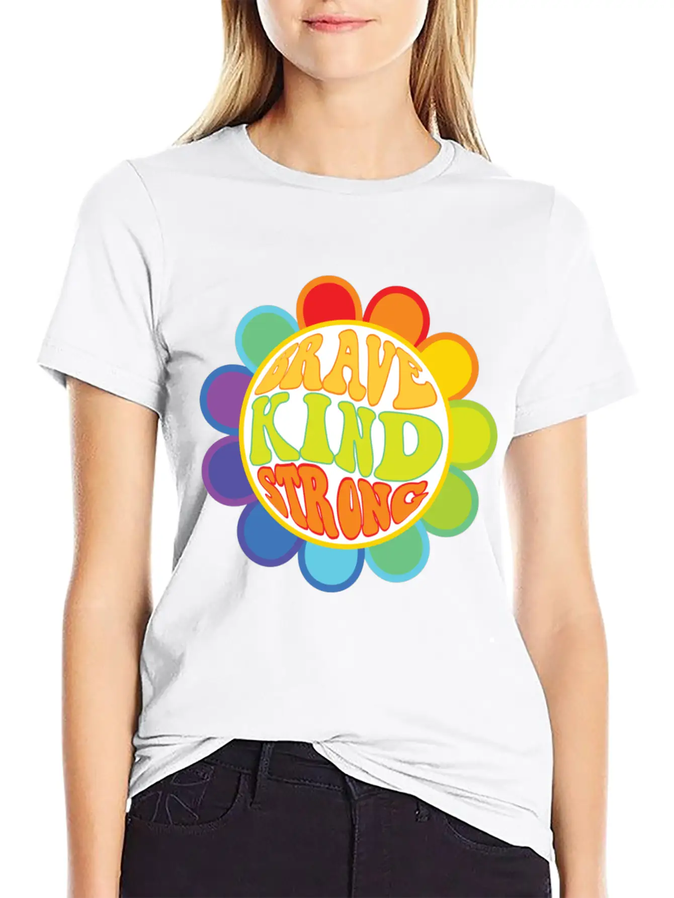 Brave Kind Strong - Inspirational Sticker Unisex Casual T-Shirt – Clean Design For Daily Comfort