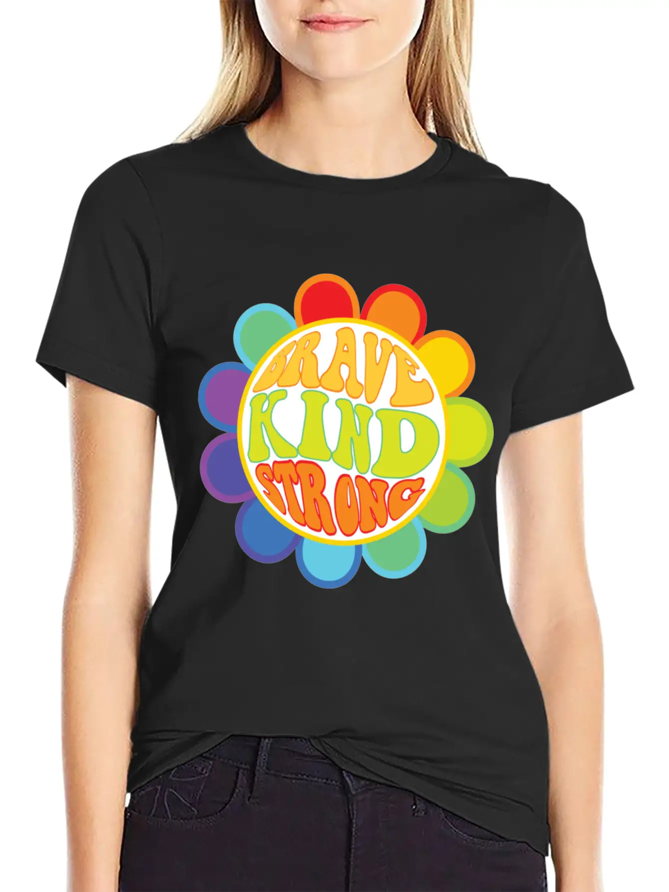 Brave Kind Strong - Inspirational Sticker Unisex Casual T-Shirt – Clean Design For Daily Comfort