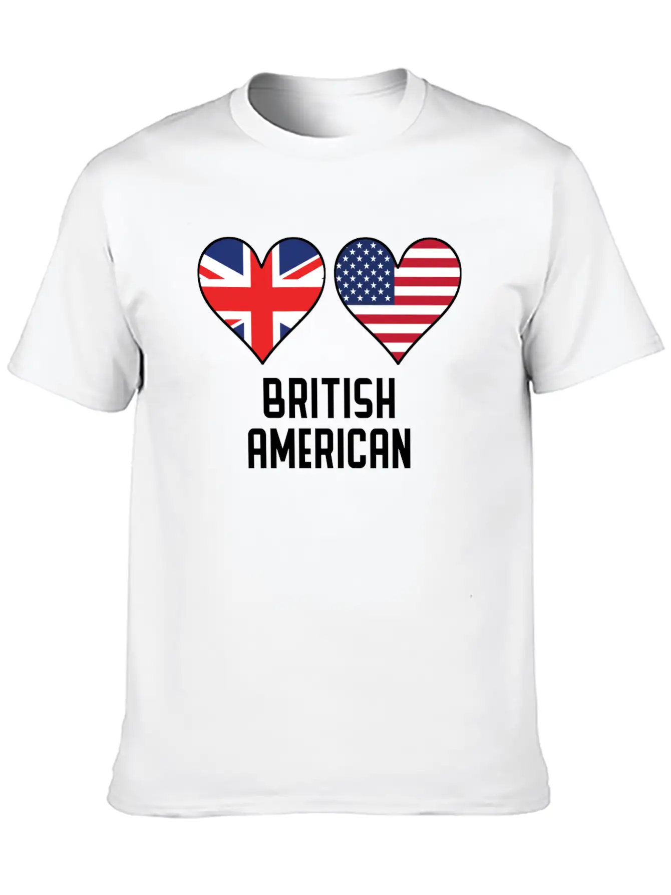 British American Heart Flags Unisex Casual T-Shirt – Clean Design For Daily Comfort