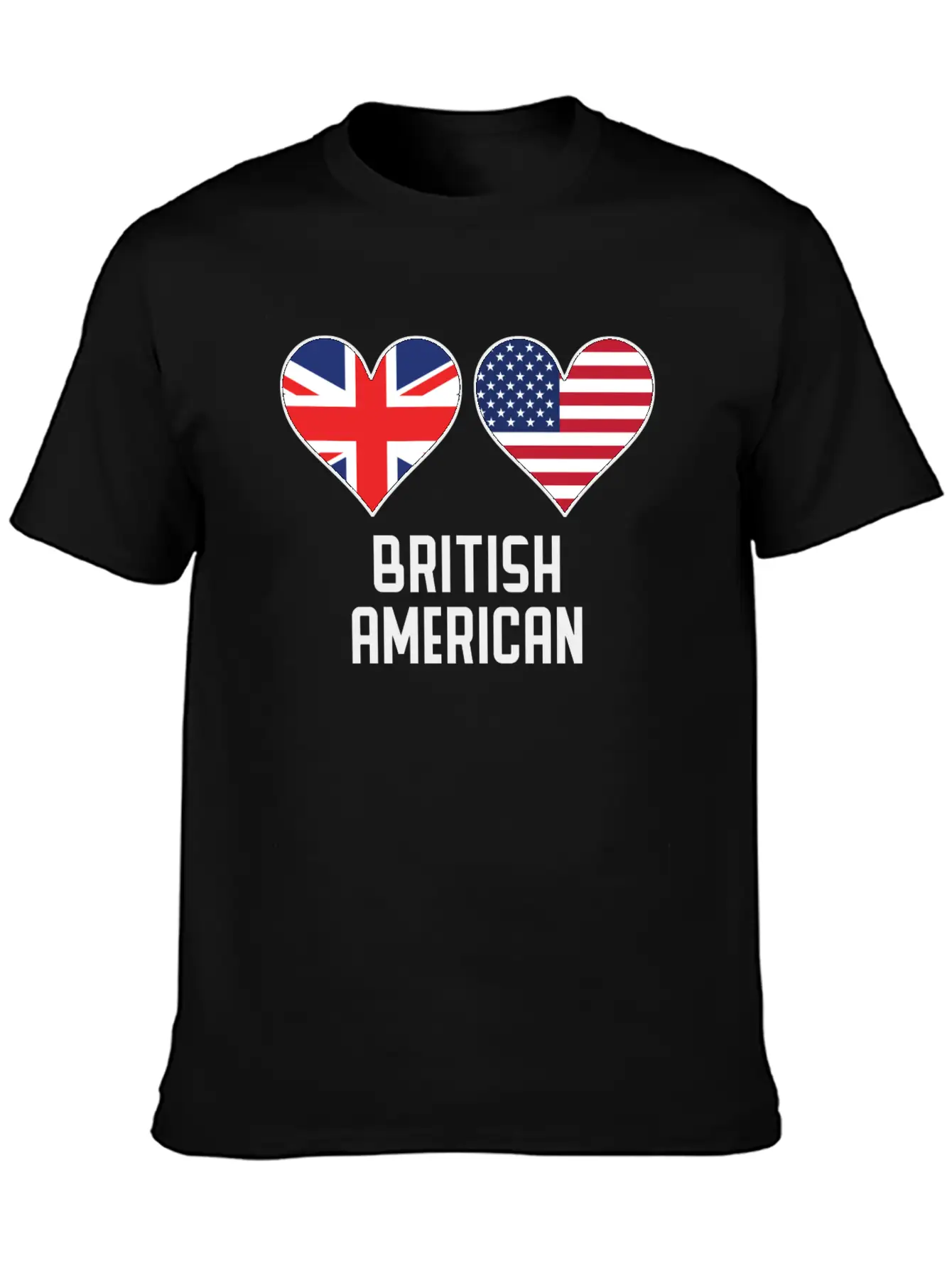 British American Heart Flags Unisex Casual T-Shirt – Clean Design For Daily Comfort