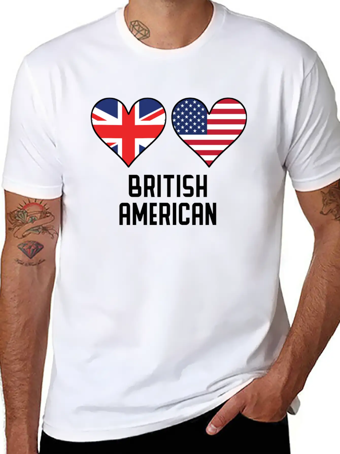 British American Heart Flags Unisex Casual T-Shirt – Clean Design For Daily Comfort