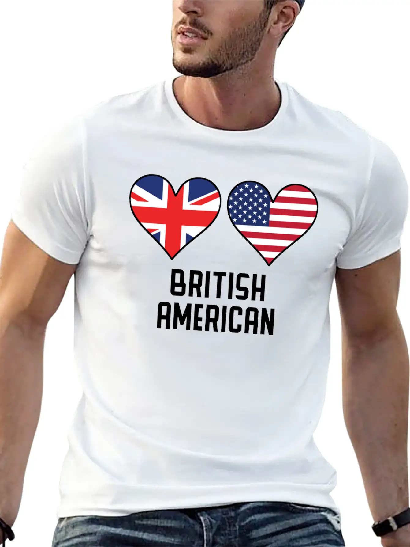 British American Heart Flags Unisex Casual T-Shirt – Clean Design For Daily Comfort