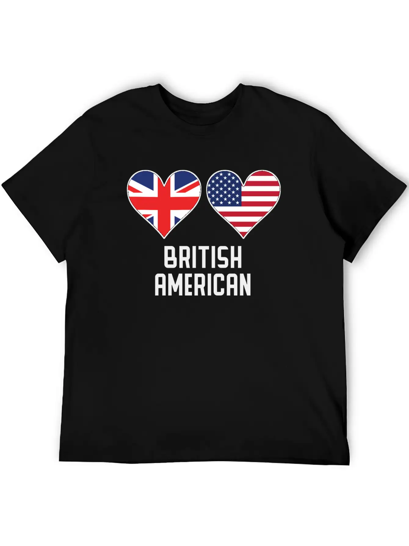 British American Heart Flags Unisex Casual T-Shirt – Clean Design For Daily Comfort