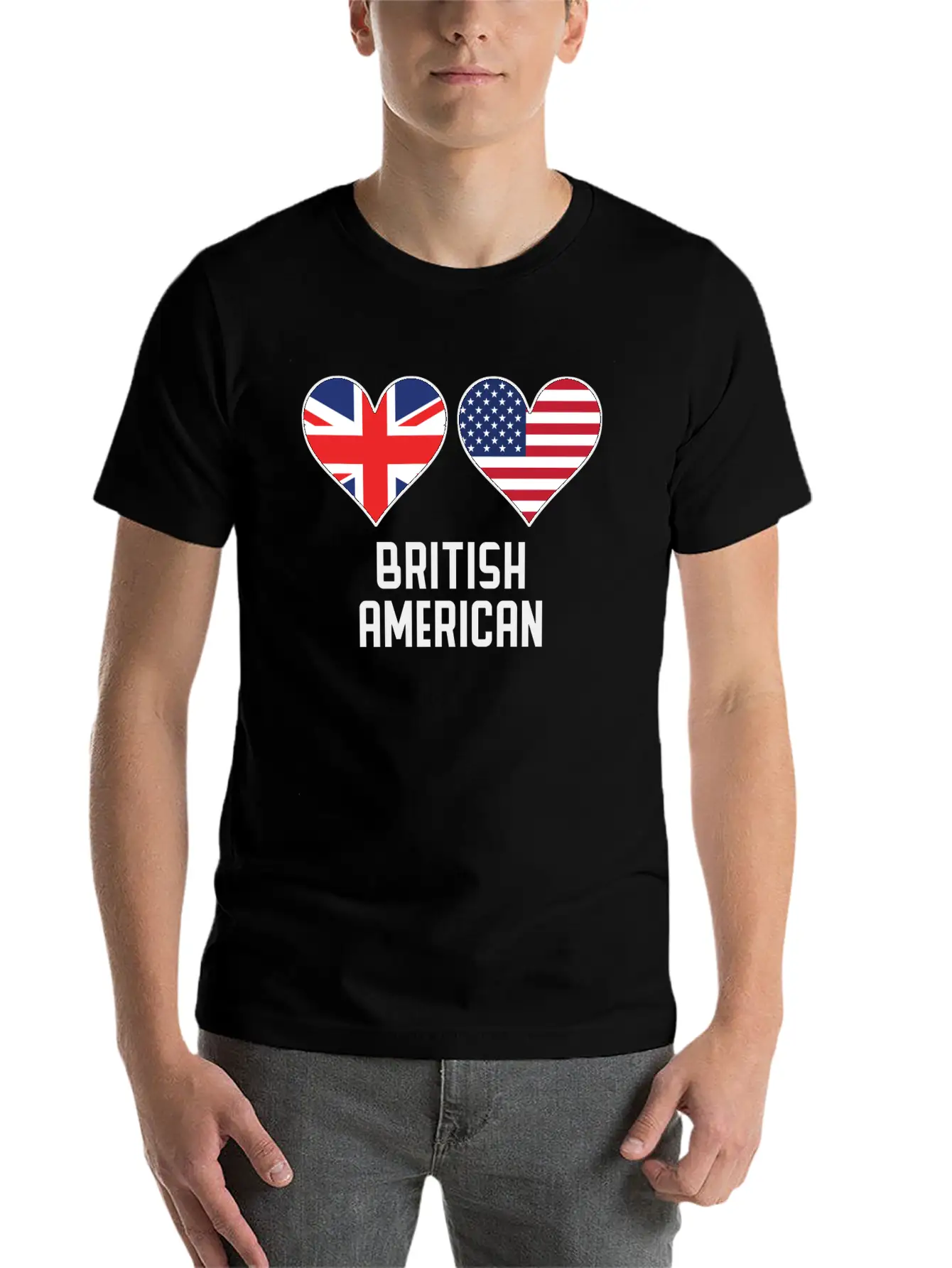 British American Heart Flags Unisex Casual T-Shirt – Clean Design For Daily Comfort