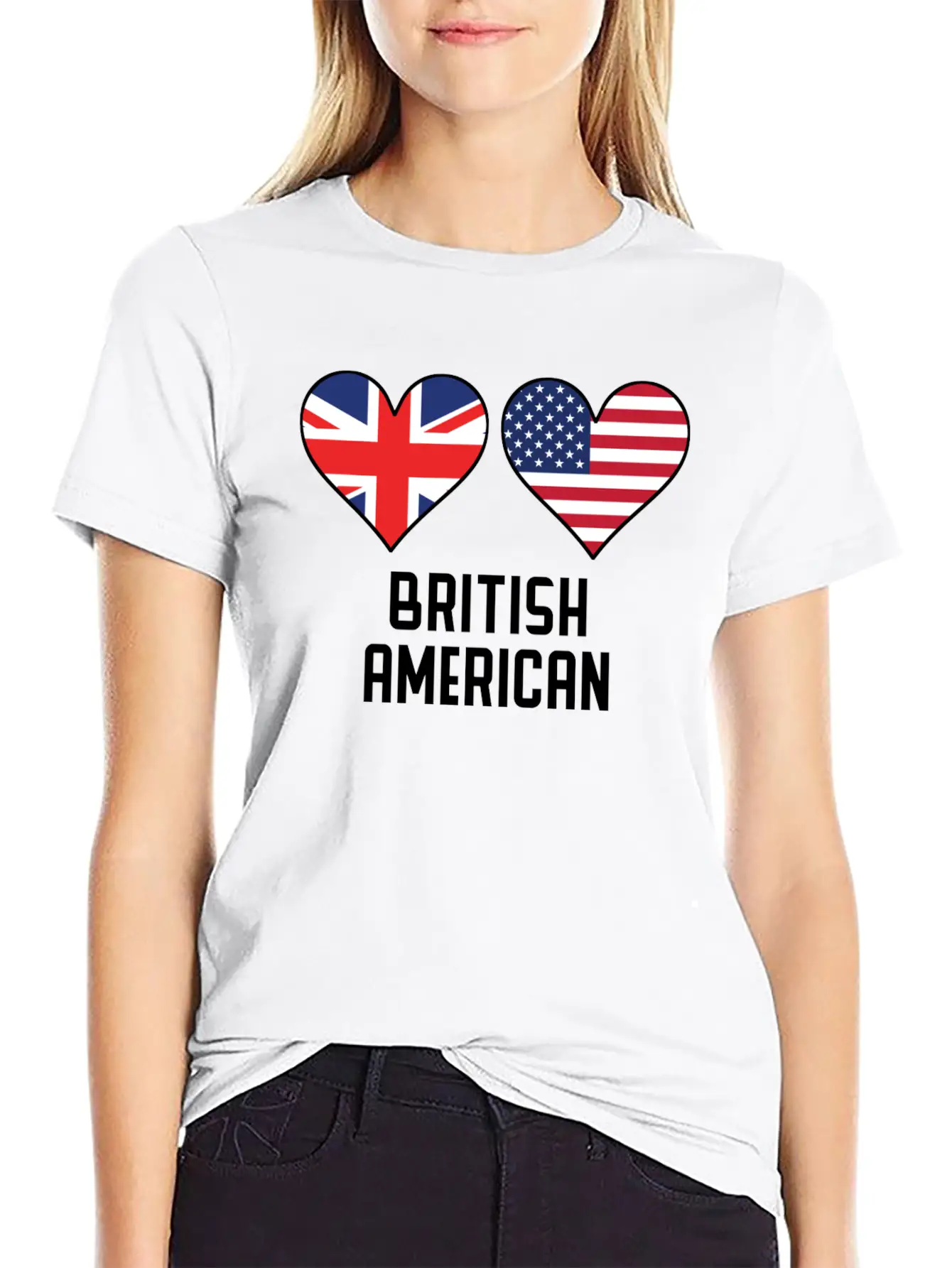 British American Heart Flags Unisex Casual T-Shirt – Clean Design For Daily Comfort
