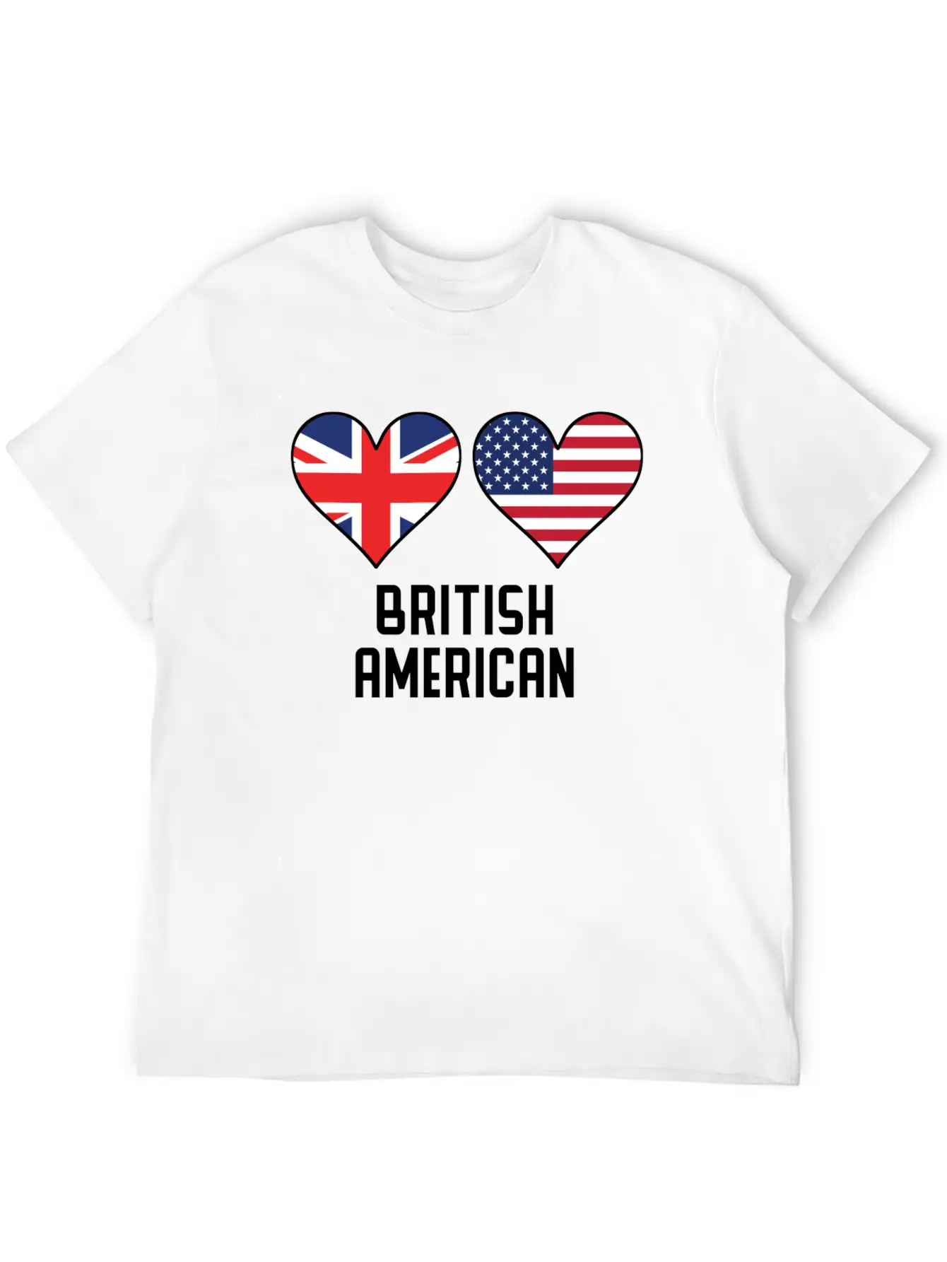 British American Heart Flags Unisex Casual T-Shirt – Clean Design For Daily Comfort