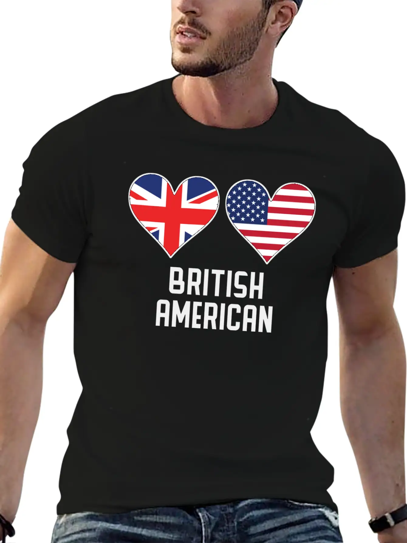 British American Heart Flags Unisex Casual T-Shirt – Clean Design For Daily Comfort