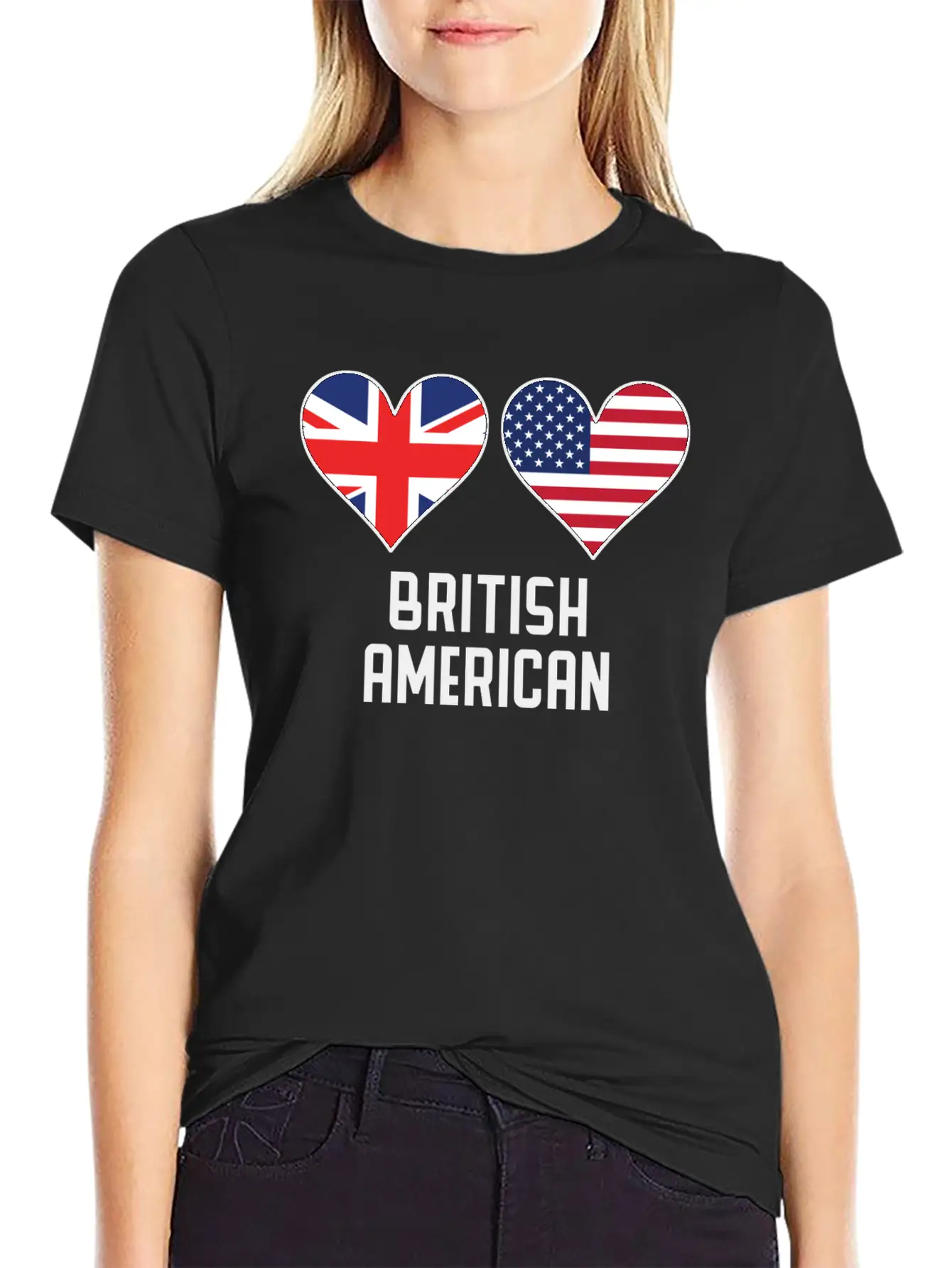 British American Heart Flags Unisex Casual T-Shirt – Clean Design For Daily Comfort