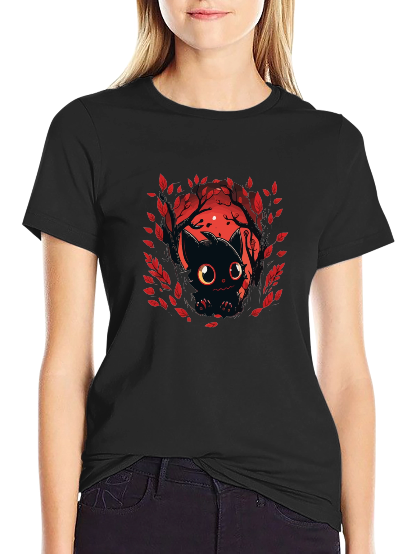 Cute Black Cat T-Shirt - Halloween Design