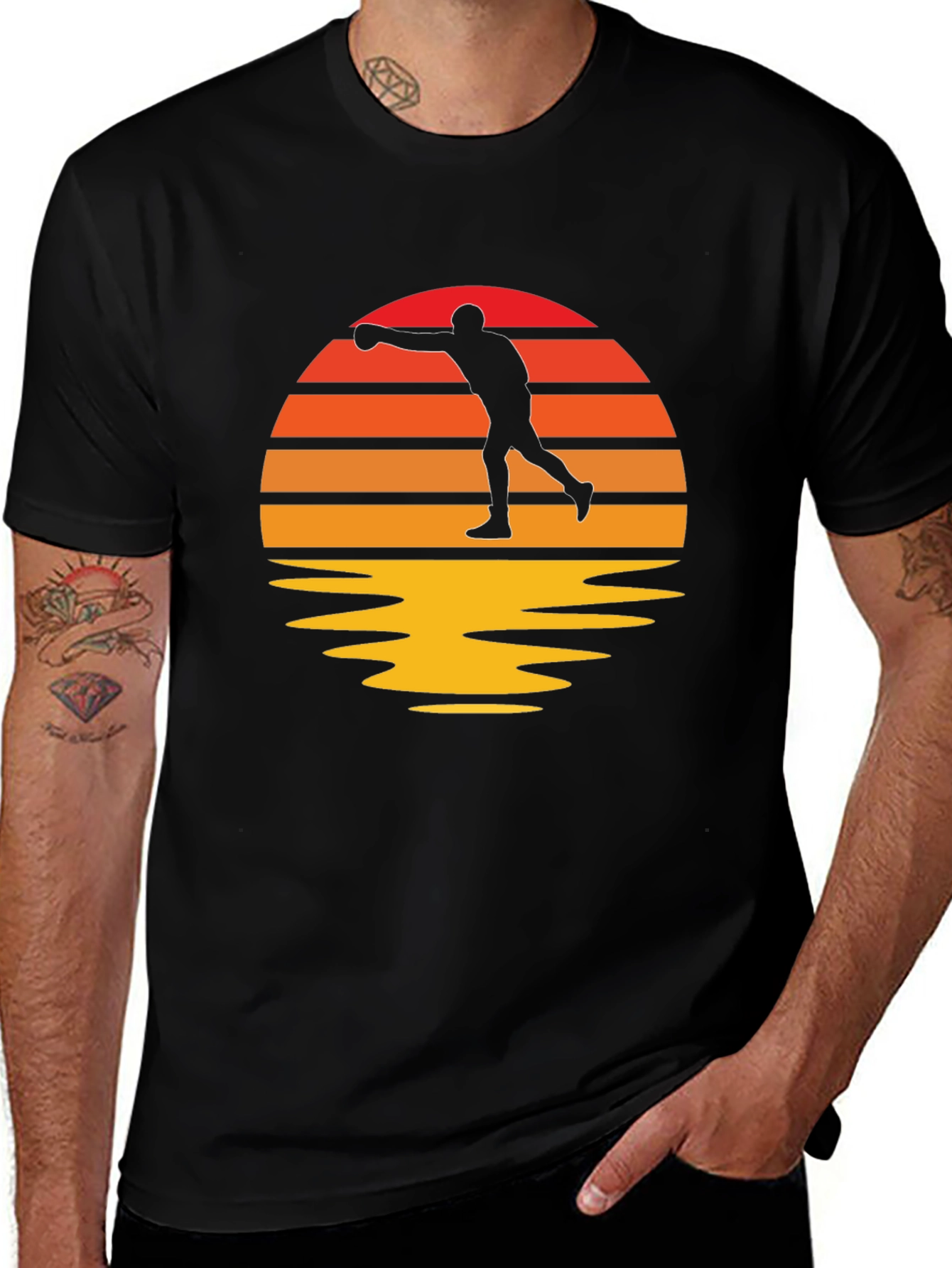 Retro Sunset Bowling Strike T-Shirt