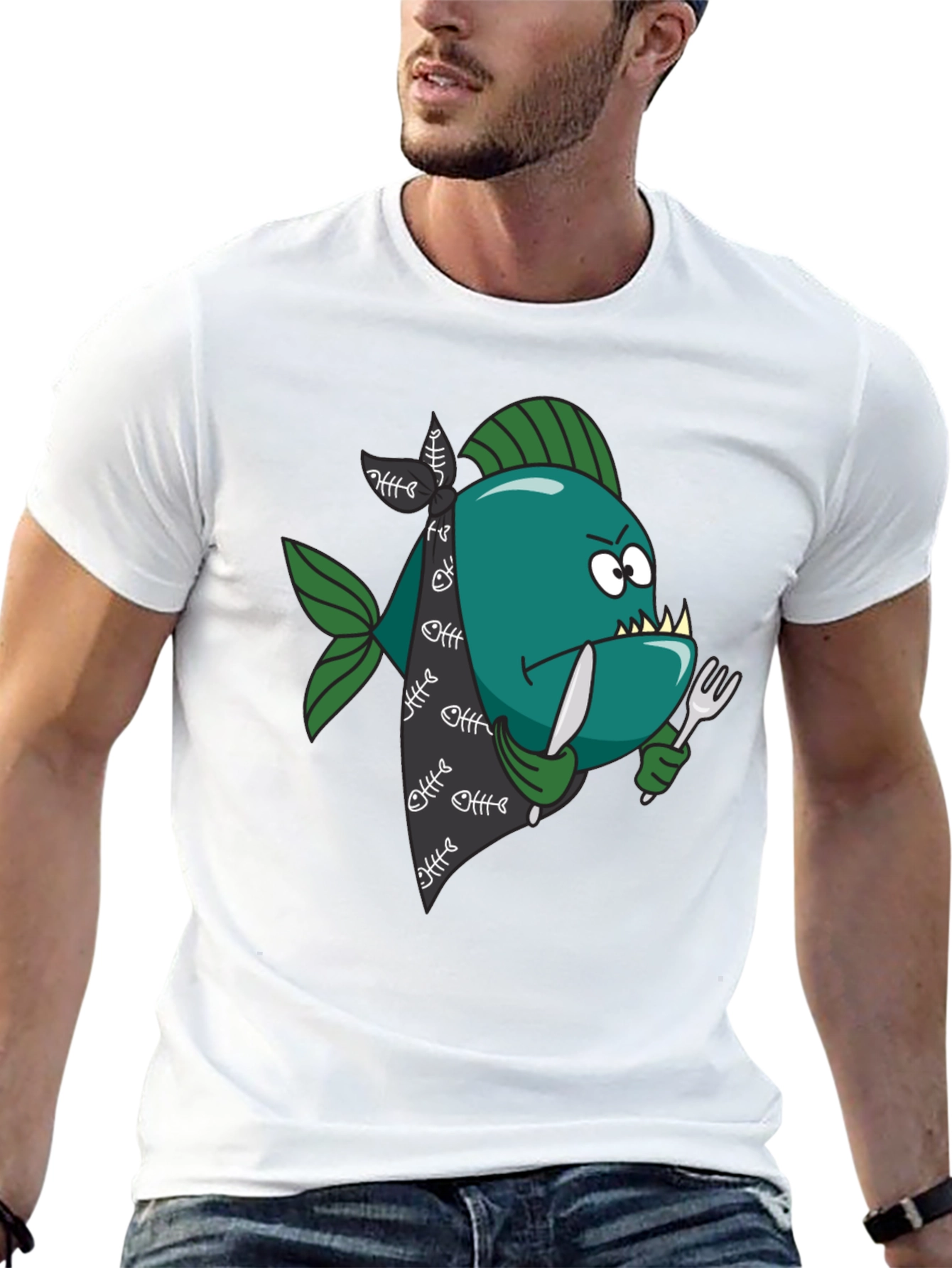 Cartoon Piranha T-Shirt - Graphic Print