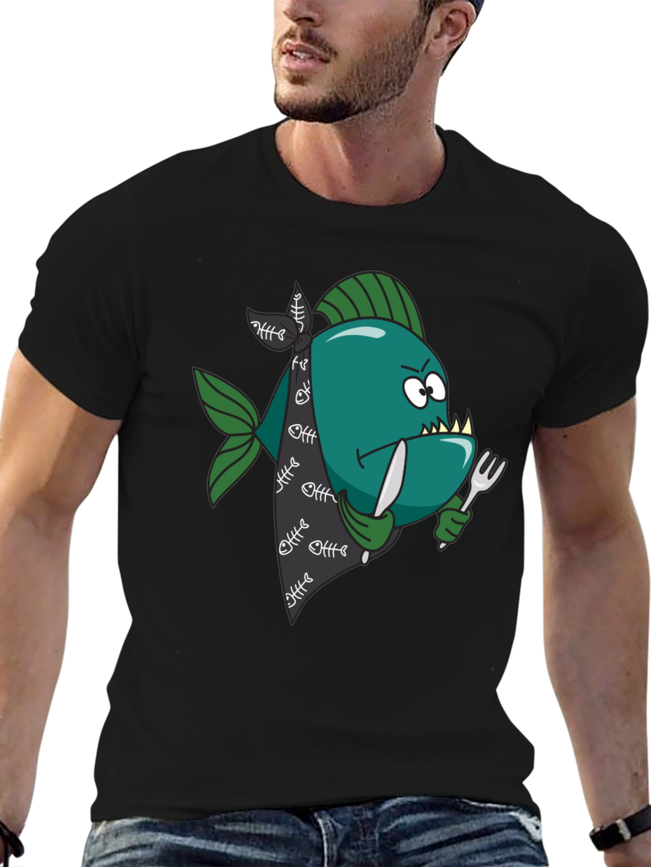 Cartoon Piranha T-Shirt - Graphic Print
