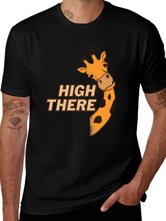 High There Giraffe Graphic T-Shirt - Black Cotton Blend