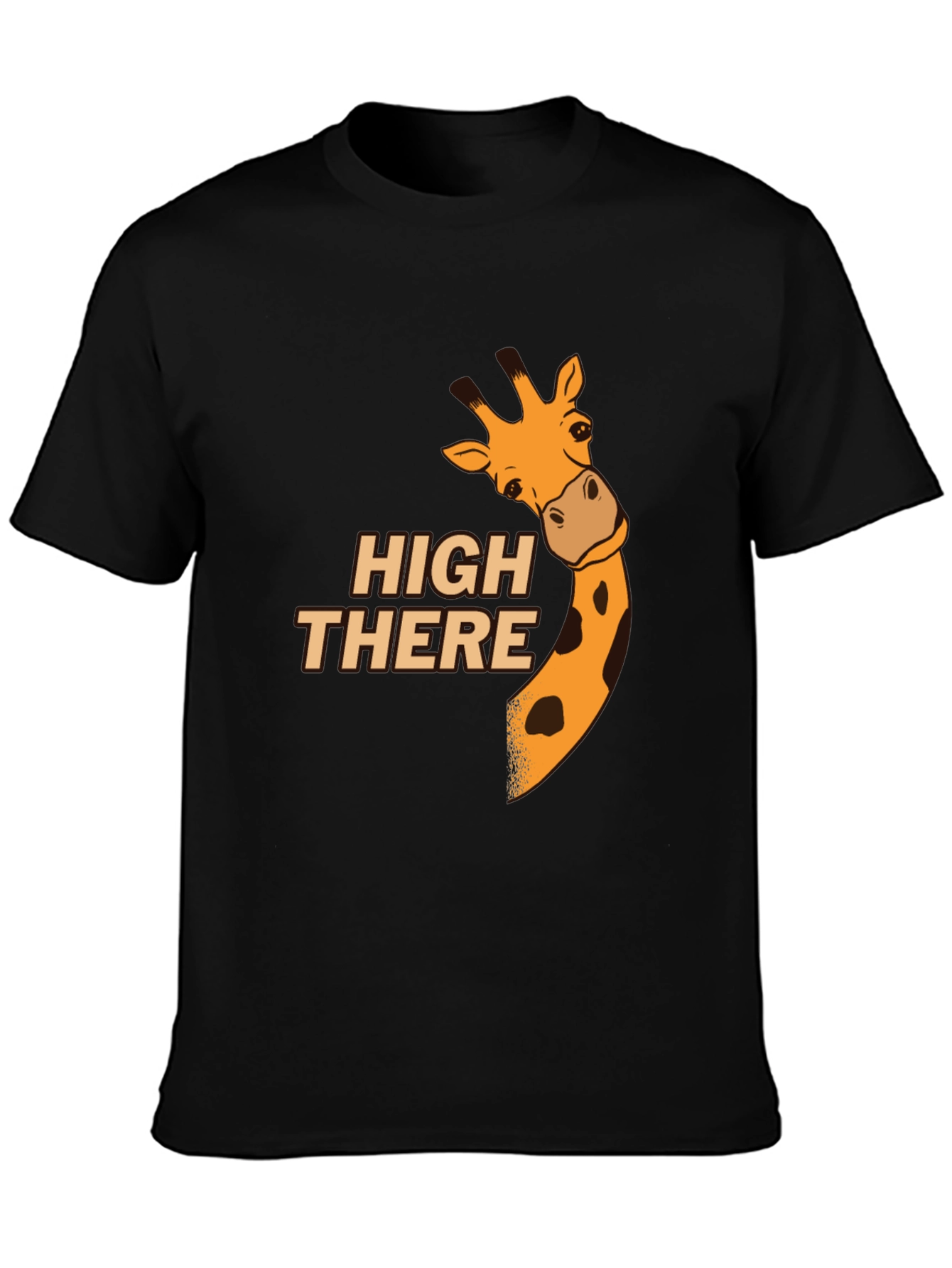 High There Giraffe Graphic T-Shirt - Black Cotton Blend