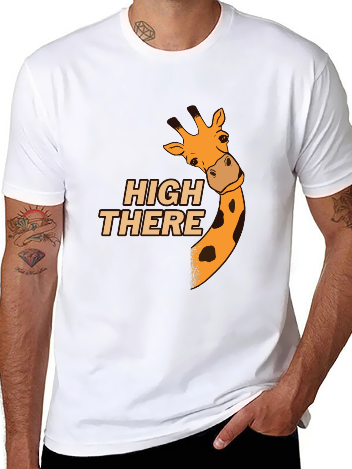 High There Giraffe Graphic T-Shirt - Black Cotton Blend