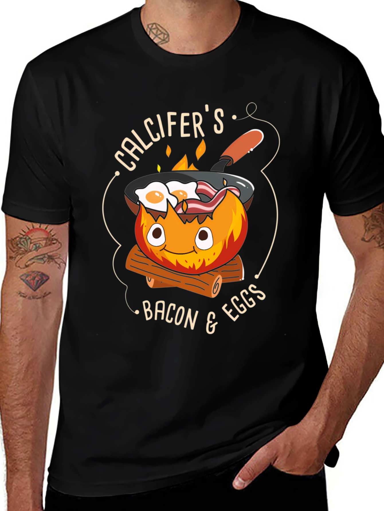 Calcifers Bacon & Eggs Black T-Shirt
