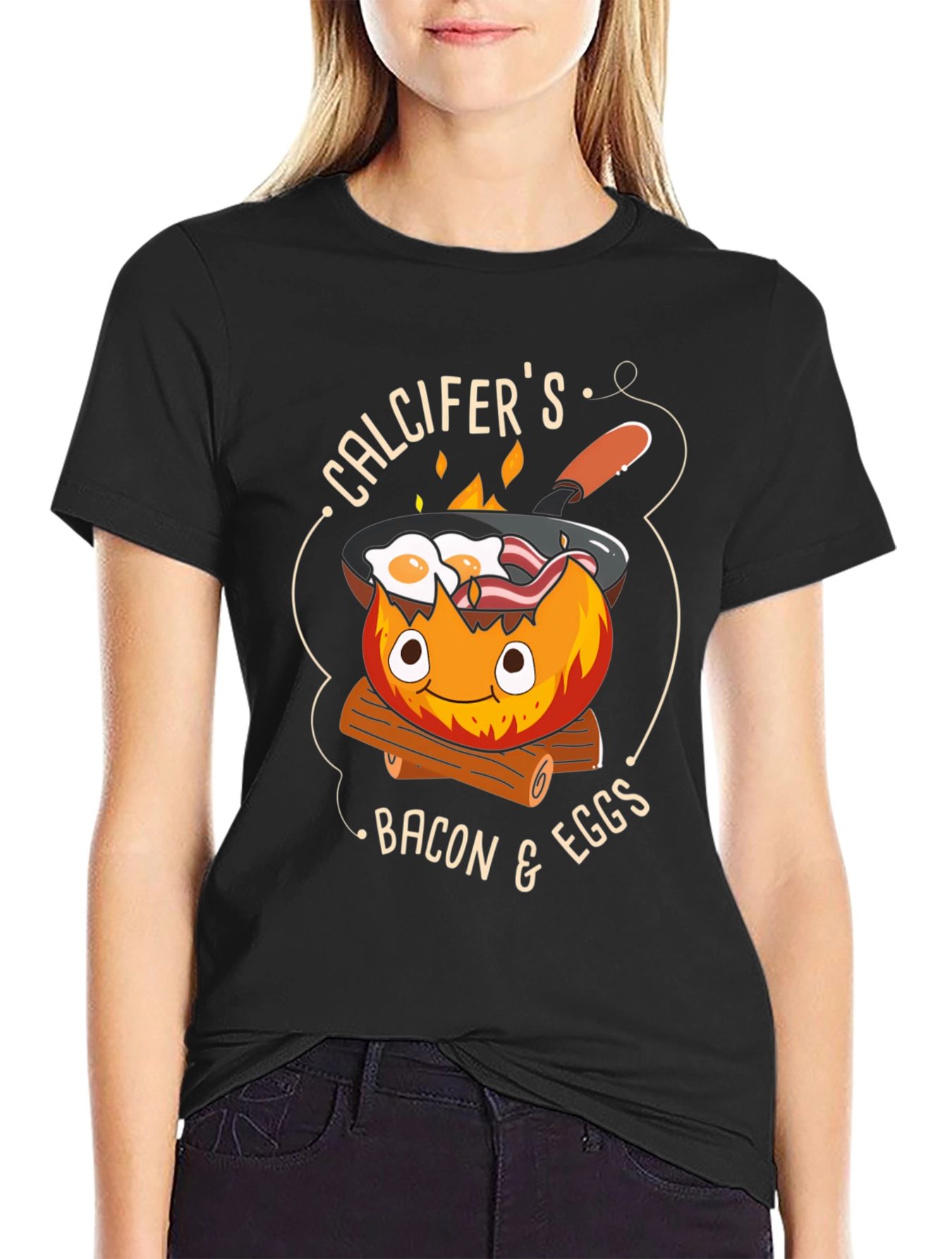 Calcifers Bacon & Eggs Black T-Shirt