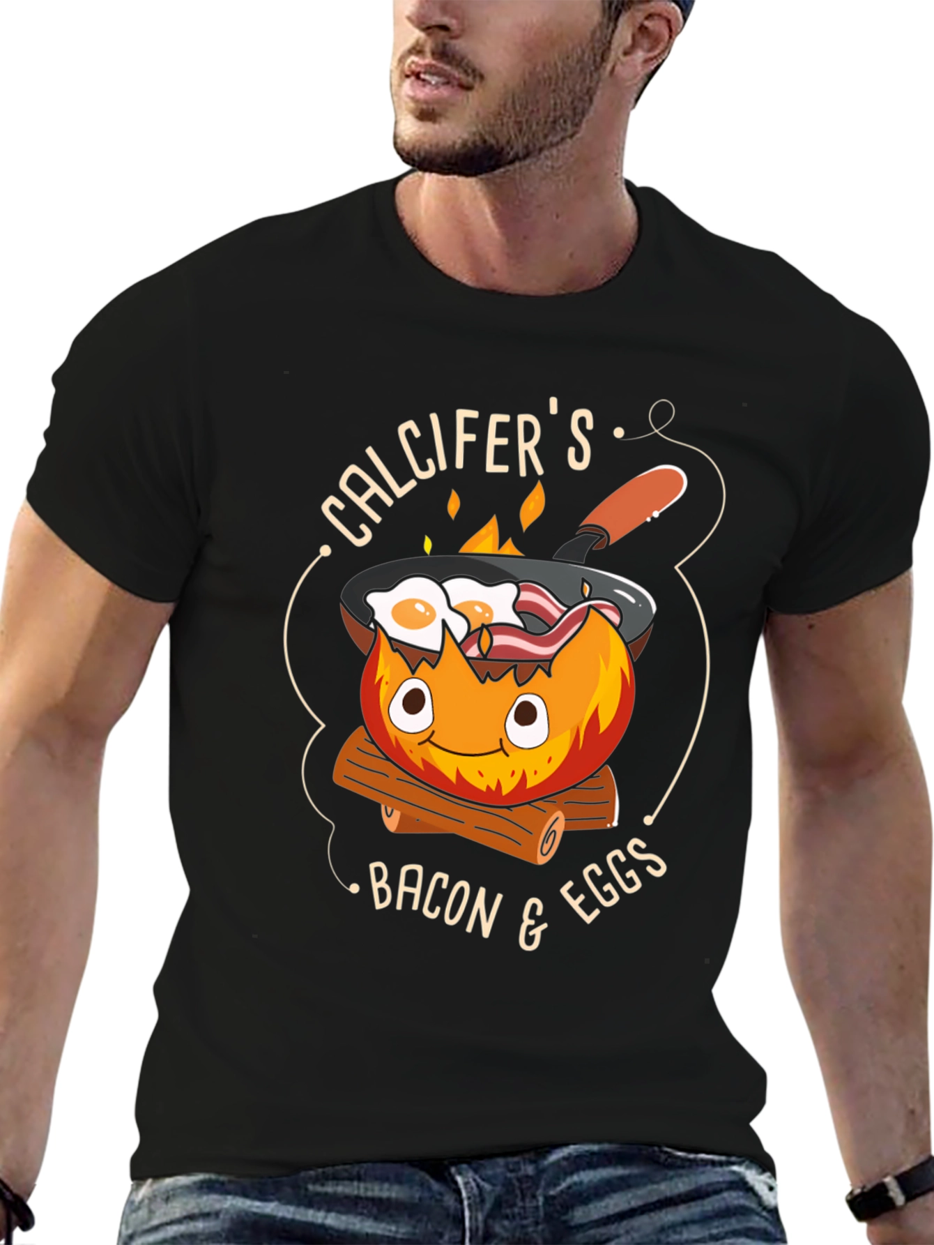 Calcifers Bacon & Eggs Black T-Shirt