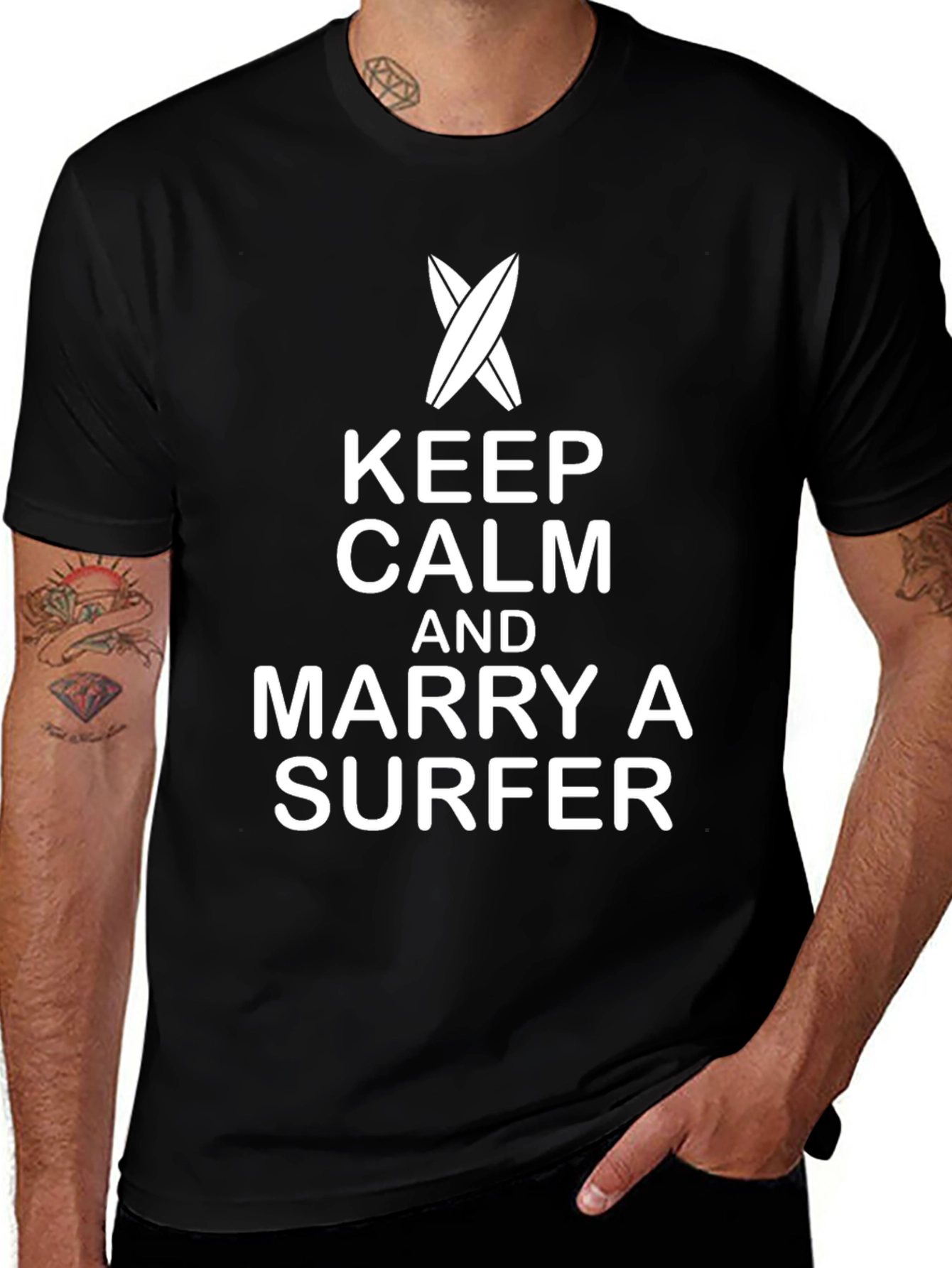 Keep Calm Marry a Surfer Black Graphic Tee