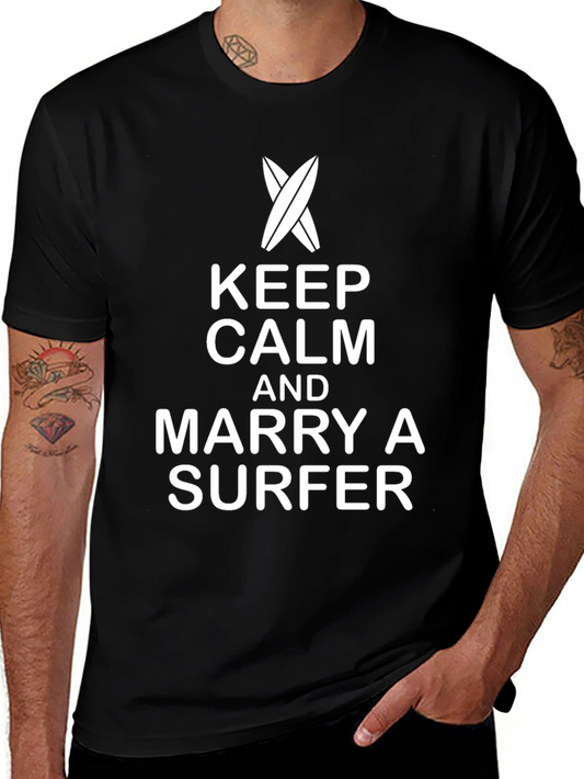 Keep Calm Marry a Surfer Black Graphic Tee