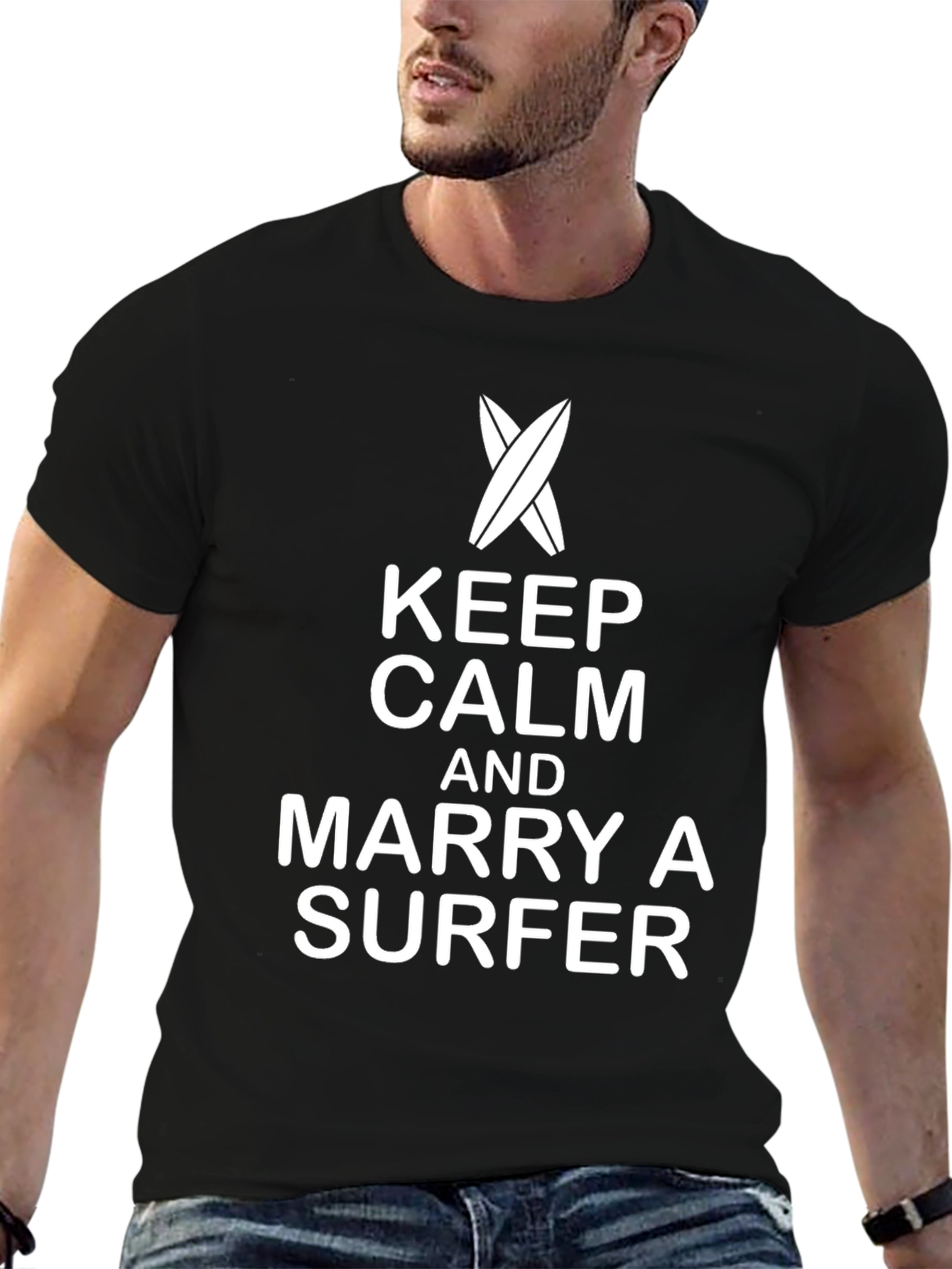Keep Calm Marry a Surfer Black Graphic Tee