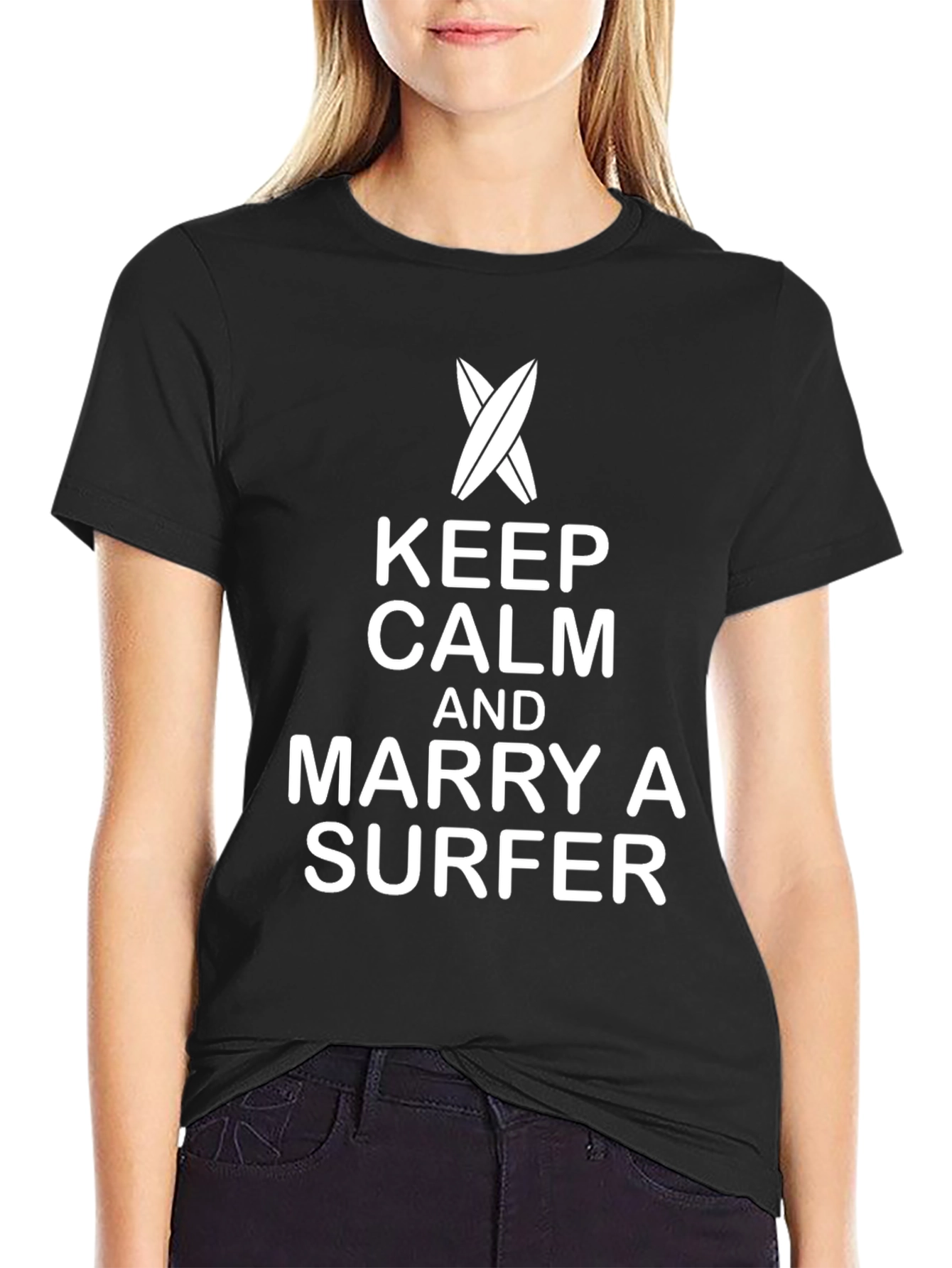 Keep Calm Marry a Surfer Black Graphic Tee