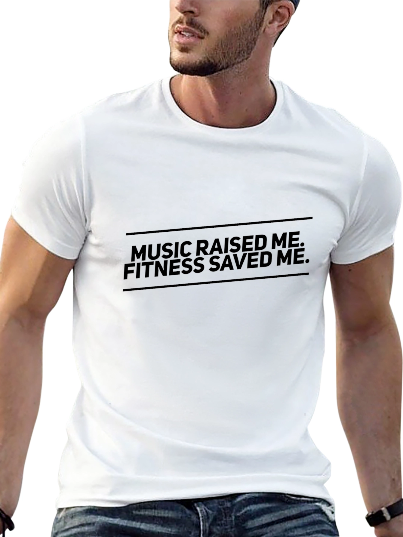 Music Raised Me Fitness Saved Me Black T-Shirt