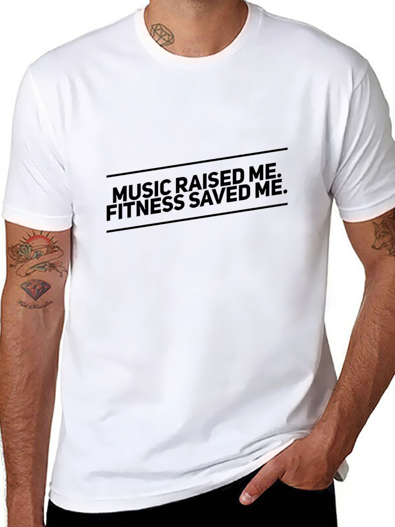 Music Raised Me Fitness Saved Me Black T-Shirt