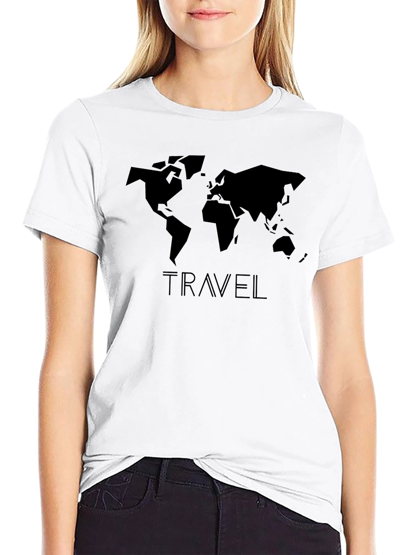 Travel World Map Graphic Tee - Black