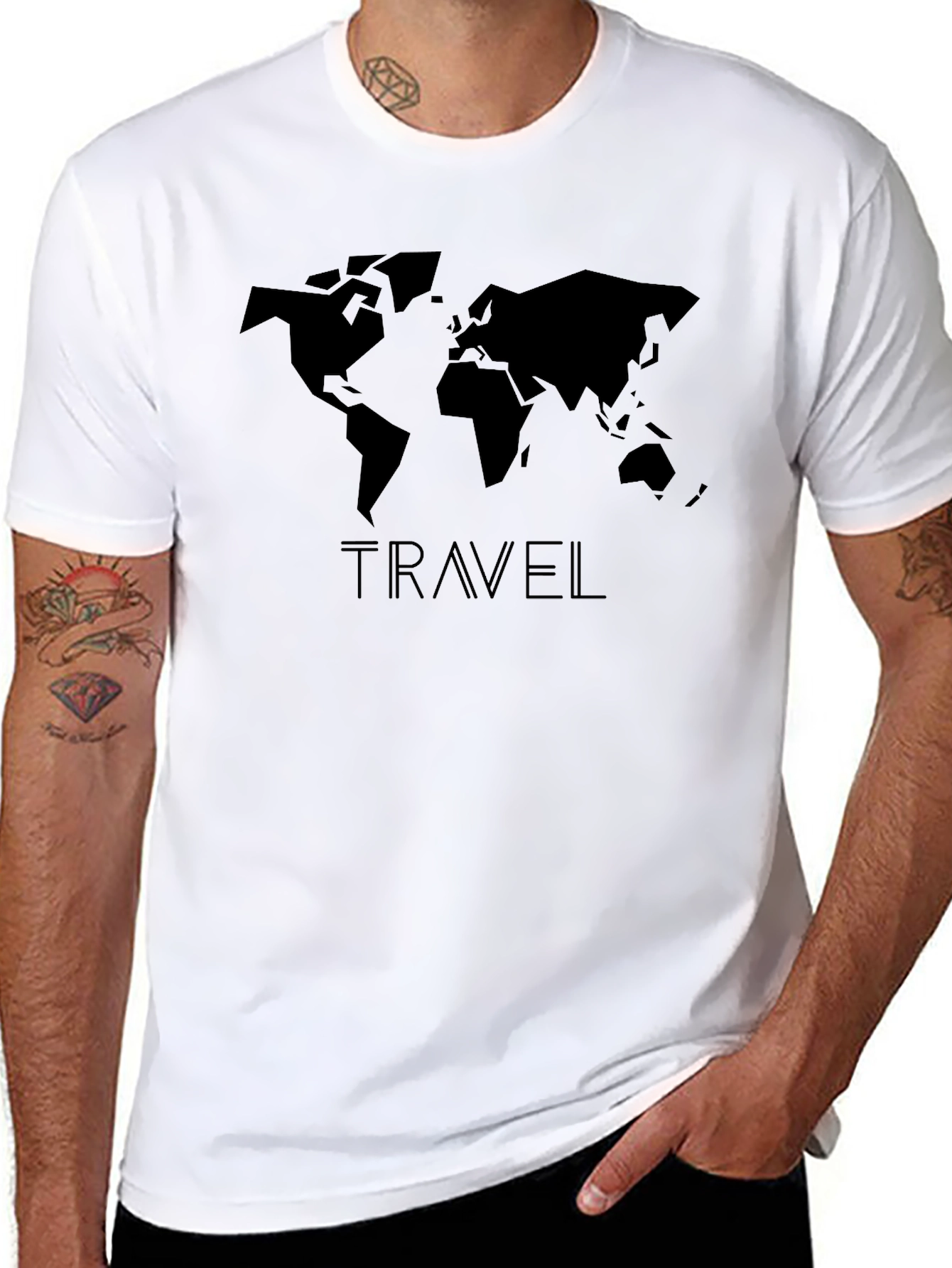 Travel World Map Graphic Tee - Black