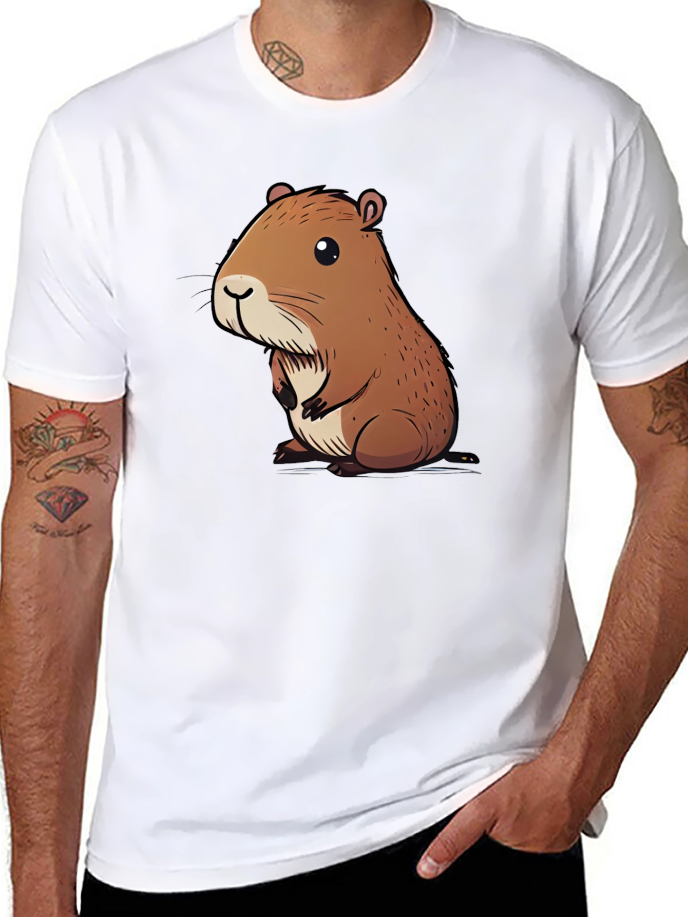 Cute Capybara Graphic Tee - Soft Black Cotton