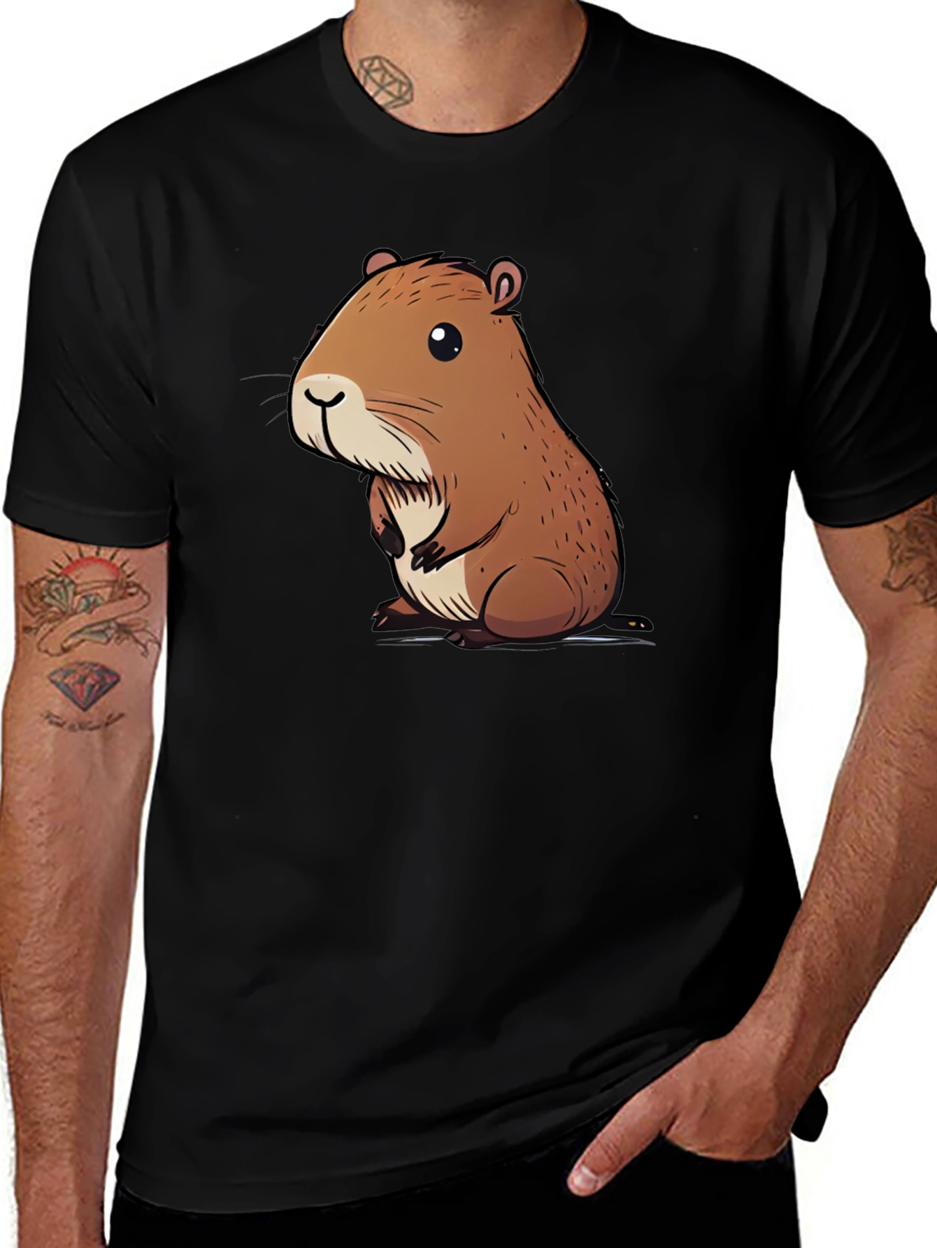 Cute Capybara Graphic Tee - Soft Black Cotton
