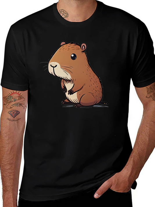 Cute Capybara Graphic Tee - Soft Black Cotton