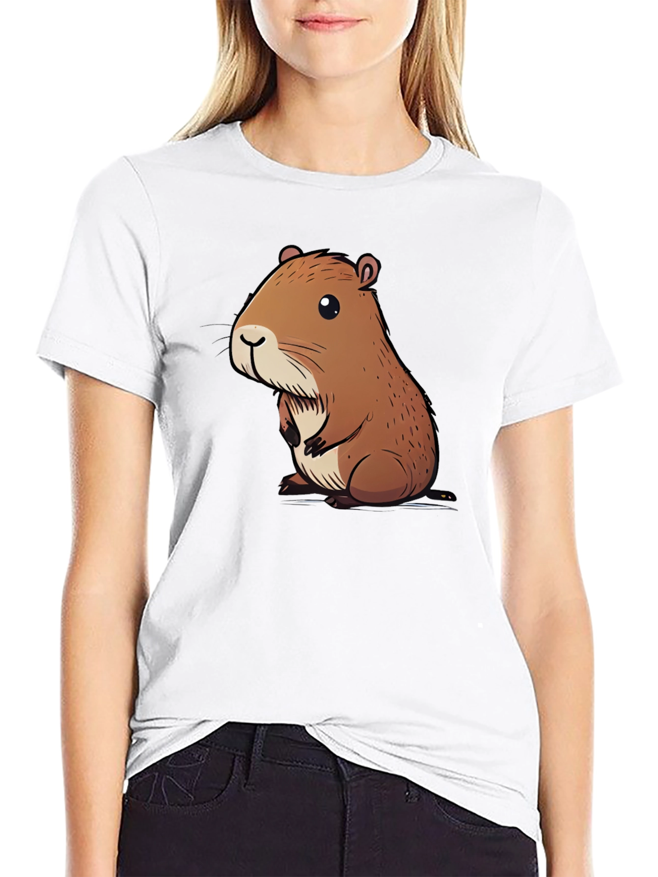 Cute Capybara Graphic Tee - Soft Black Cotton