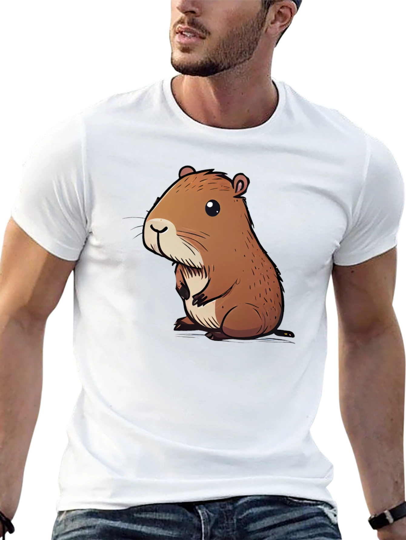 Cute Capybara Graphic Tee - Soft Black Cotton