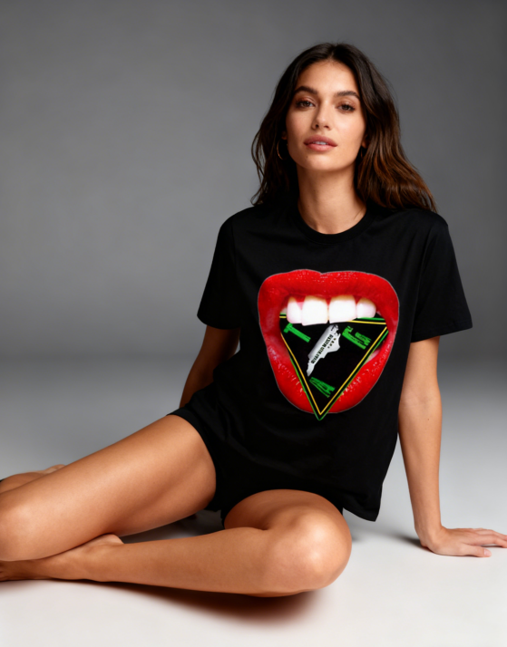 Red Lips Geometric Graphic T-Shirt - Edgy Trendy Casual Streetwear Tee