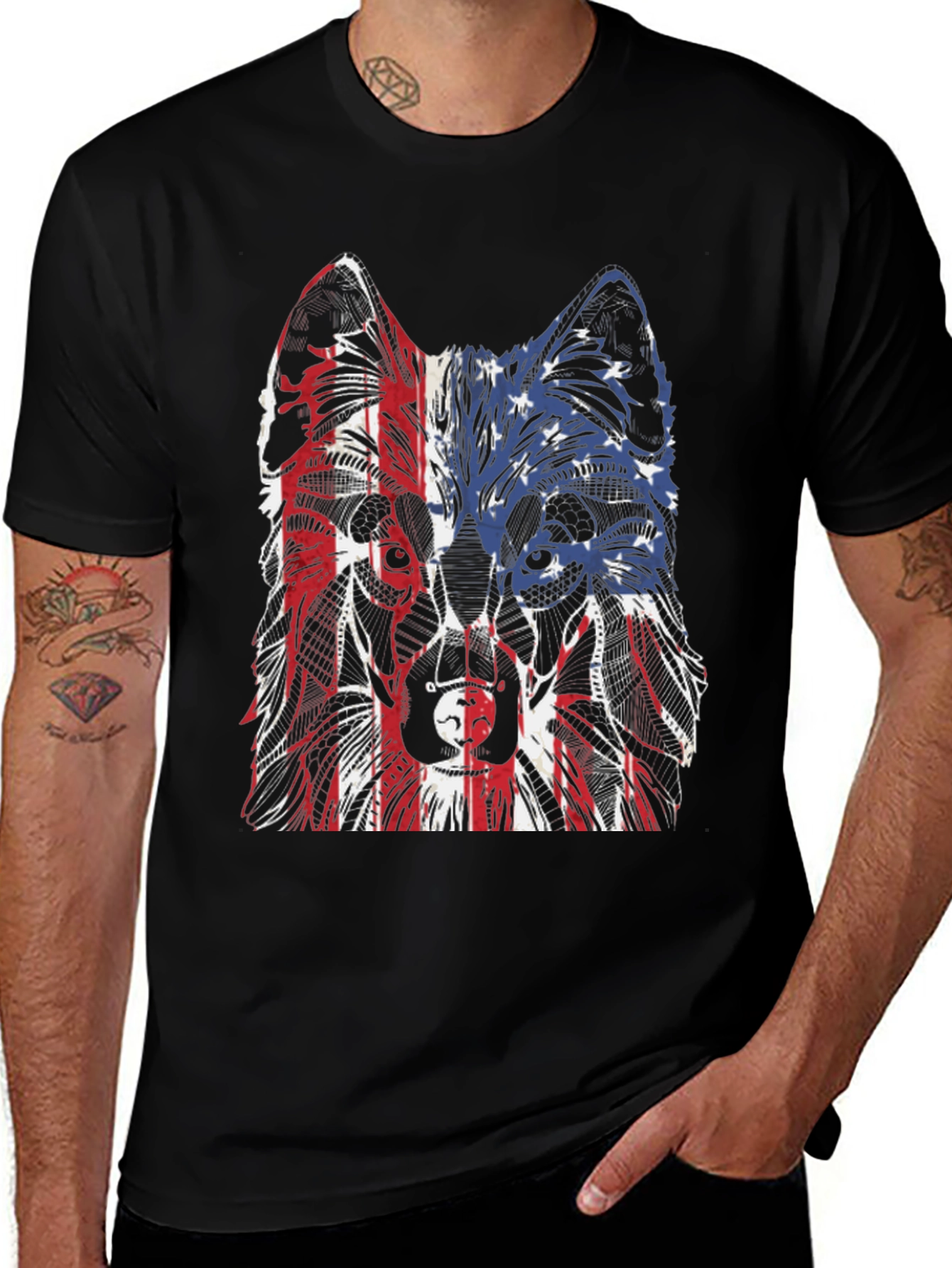 Patriotic Wolf Graphic Tee - Unisex Black T-Shirt