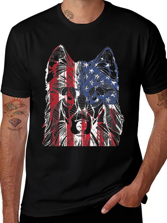 Patriotic Wolf Graphic Tee - Unisex Black T-Shirt
