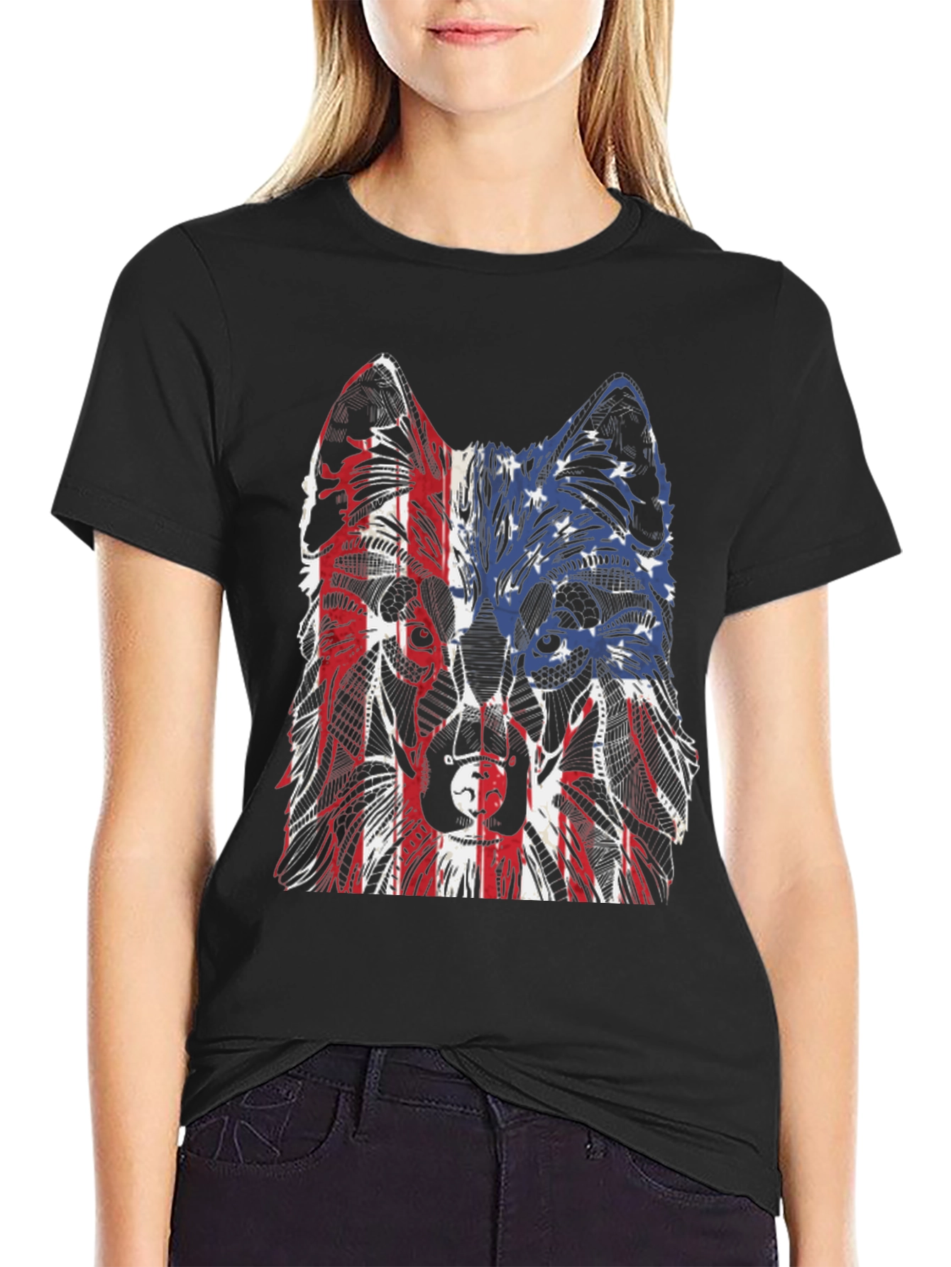 Patriotic Wolf Graphic Tee - Unisex Black T-Shirt